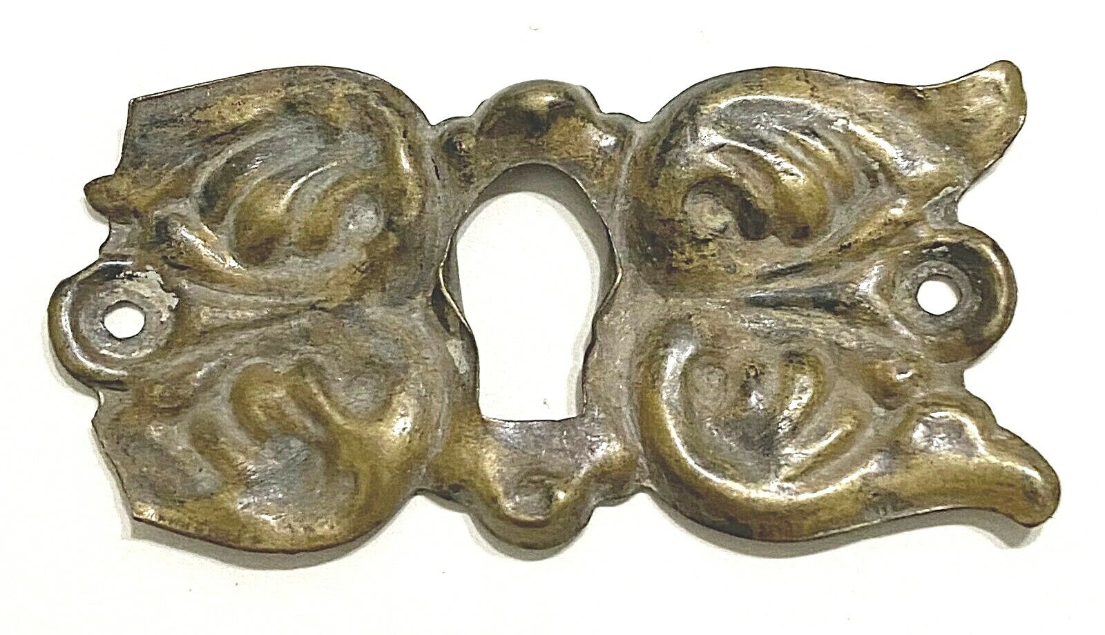 Vintage Brass Skeleton Key hole Escutcheon  2 1/4" x 1"
