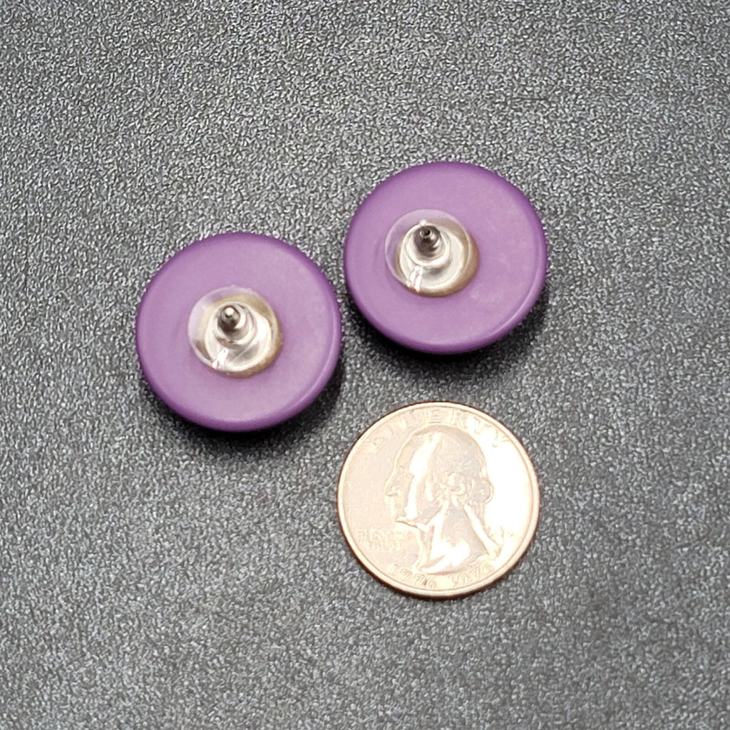 Vintage Pierced Earrings Purple Domed Studs Estate Costume Jewelry 1"