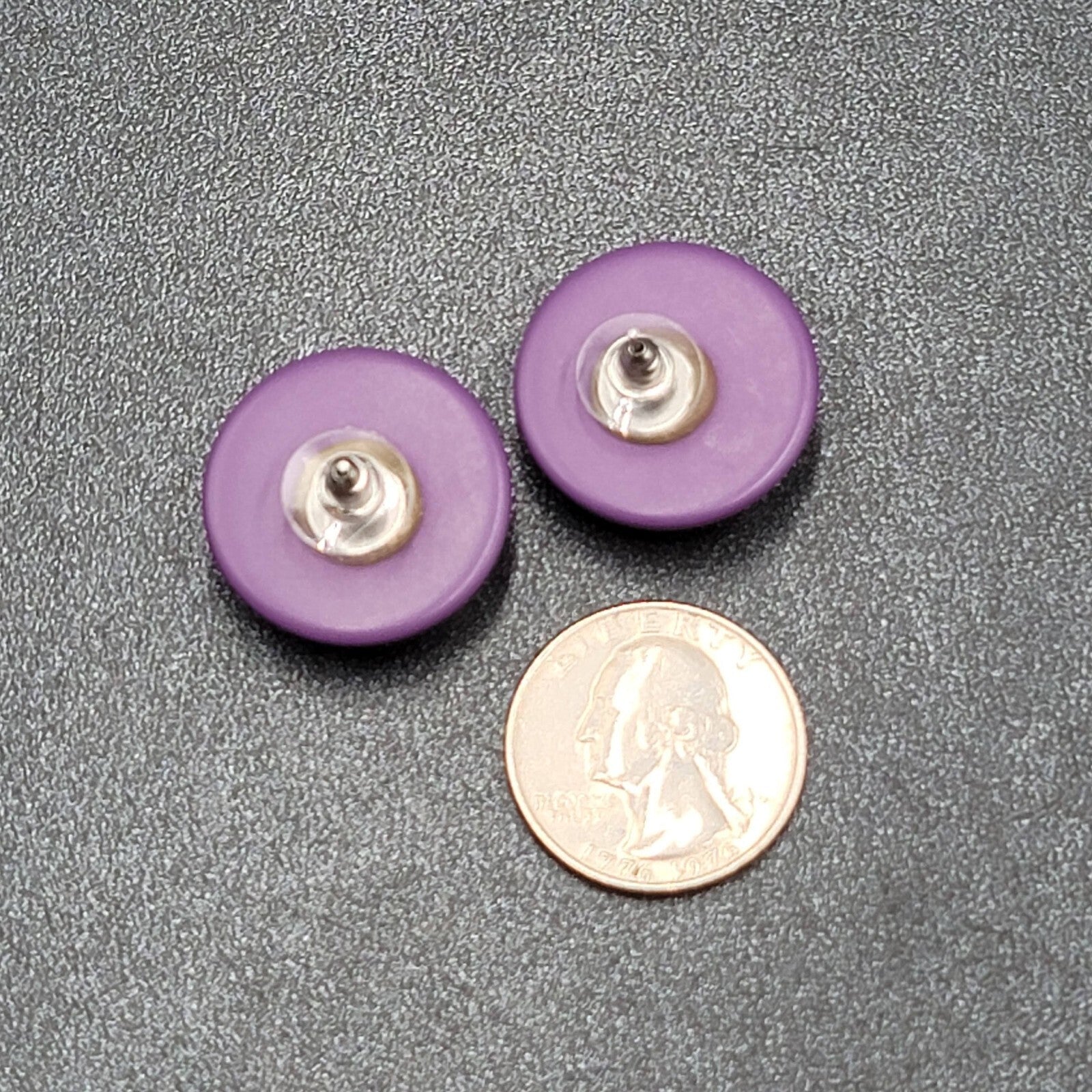 Vintage Pierced Earrings Purple Domed Studs Estate Costume Jewelry 1"