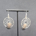 Vintage Pierced Earrings Silver tone Dreamcatcher Real Feather  1.5"