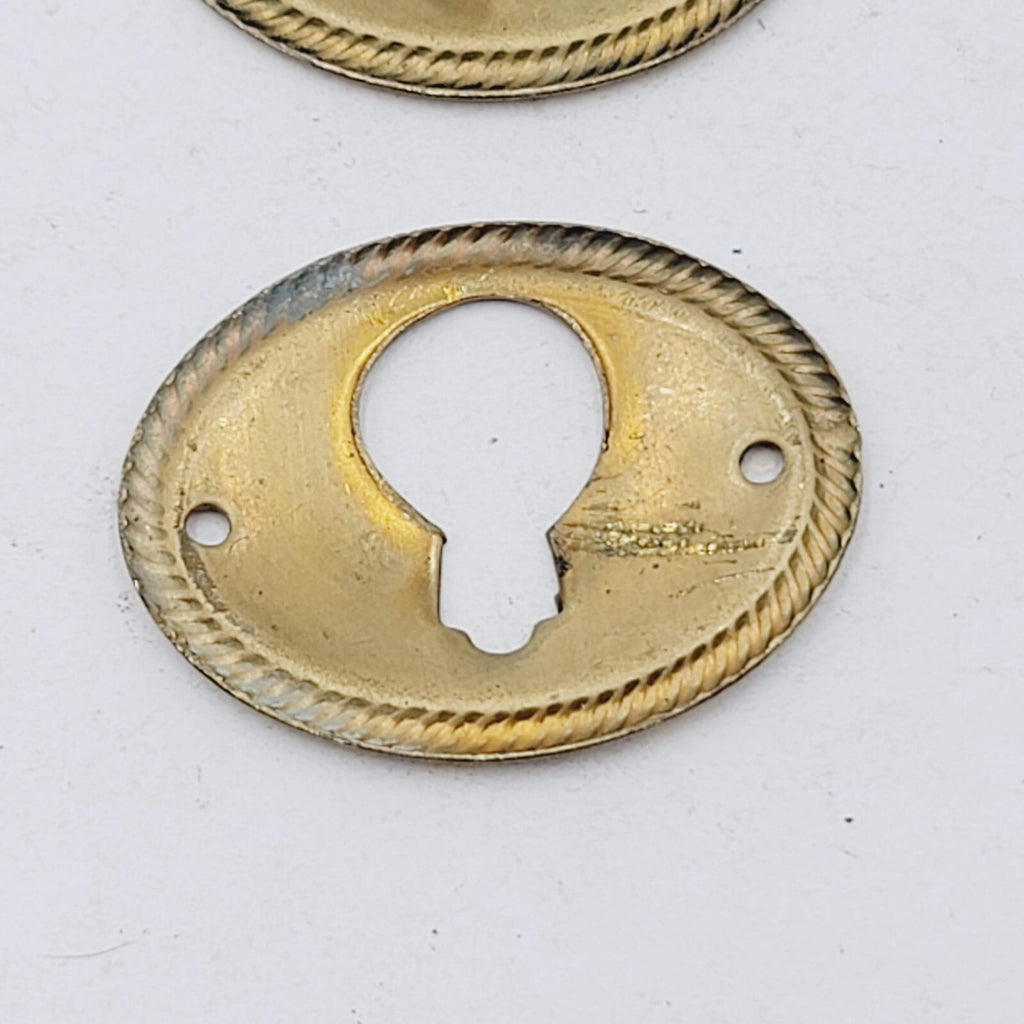 Vintage Lot of 2 Brass Skeleton Key hole Escutcheon 1.25" Salvage Hardware