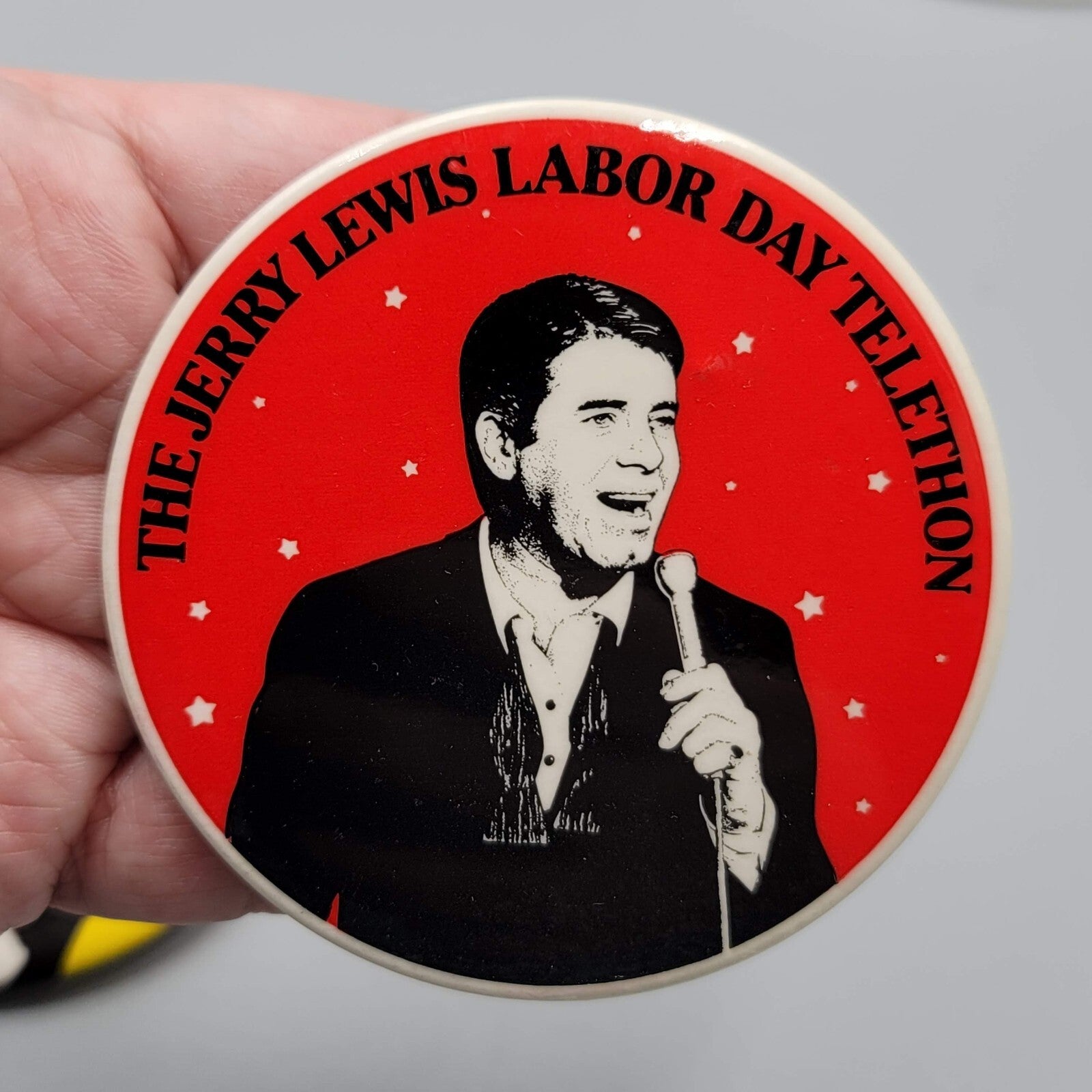 Vintage Jerry Lewis Labor Day Telethon Pin Pinback Button 3" Lot of 2