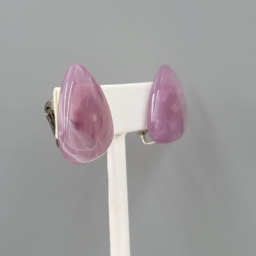 Vintage Purple Clip on Earrings Plastic Triangle Lightweight 1"