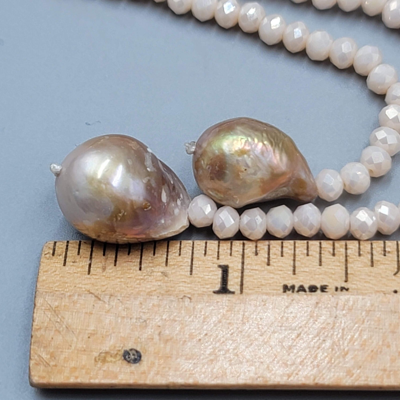 Jules Faux Pearl Champagne Faceted Crystal Beaded Necklace