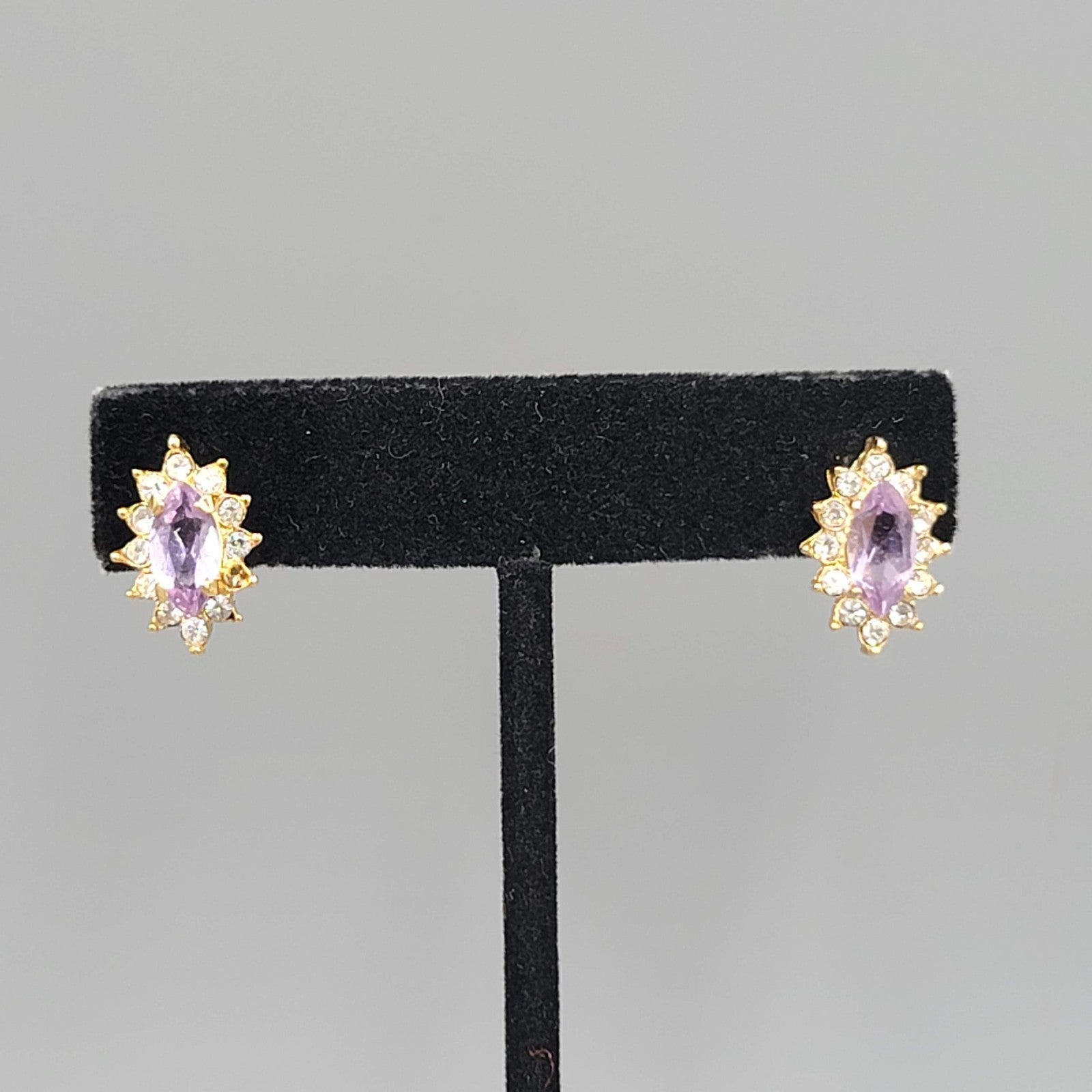 Purple Marquis Stone Studs Pierced Earrings 5/8 in