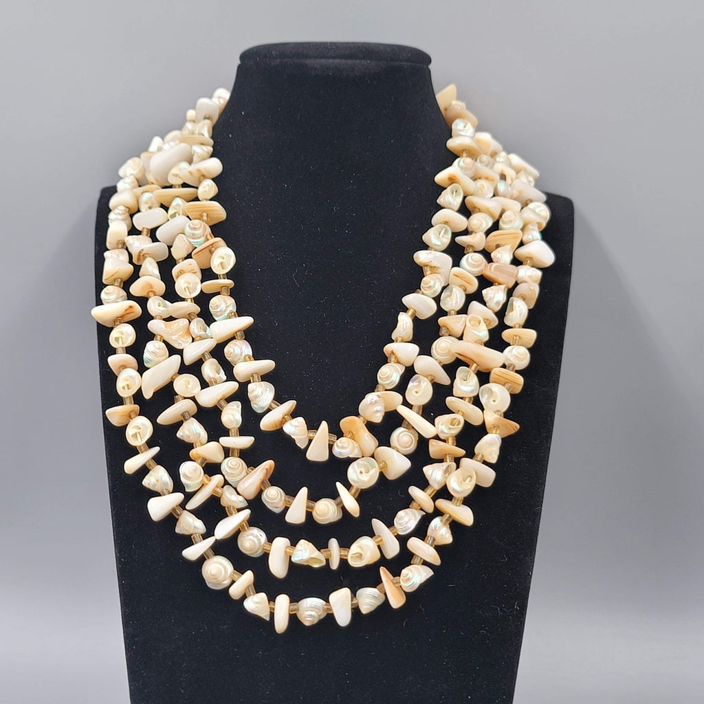 Vintage Real Shell Bead 4 Strand Necklace Estate Costume Jewelry 16" 18"20"22"