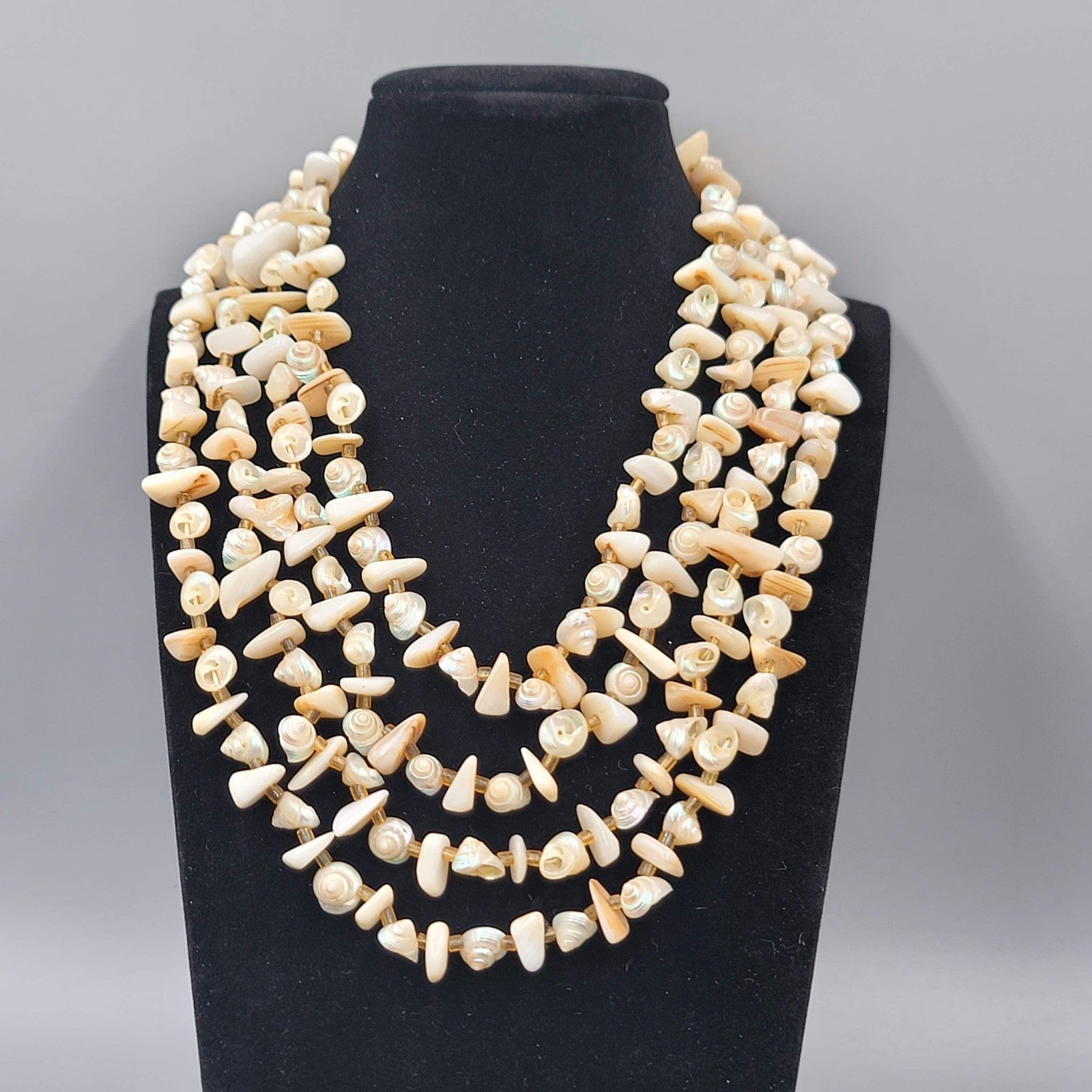 Vintage Real Shell Bead 4 Strand Necklace Estate Costume Jewelry 16" 18"20"22"