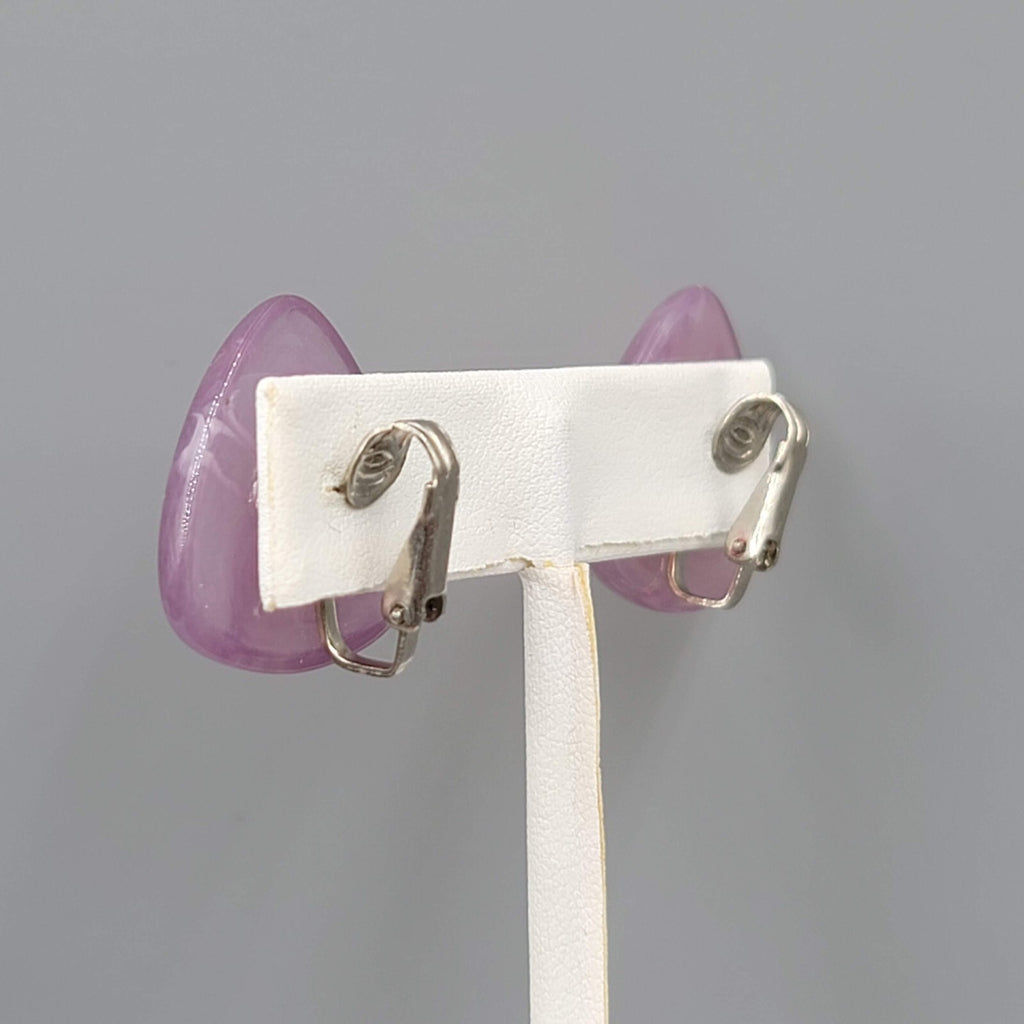 Vintage Purple Clip on Earrings Plastic Triangle Lightweight 1"
