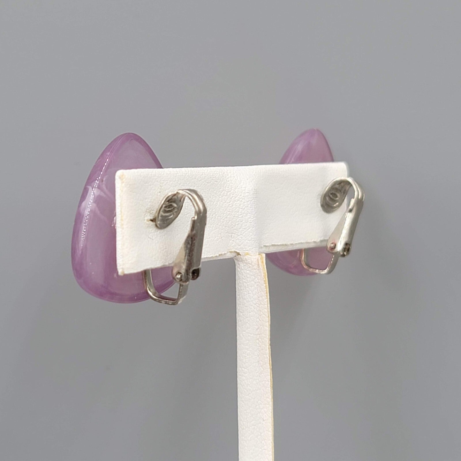 Vintage Purple Clip on Earrings Plastic Triangle Lightweight 1"