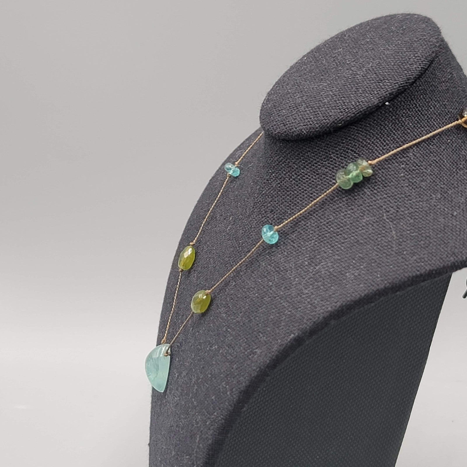 Multiple Stone Floating Station Choker Sterling Silver Necklace 925 Cord 12"-16"