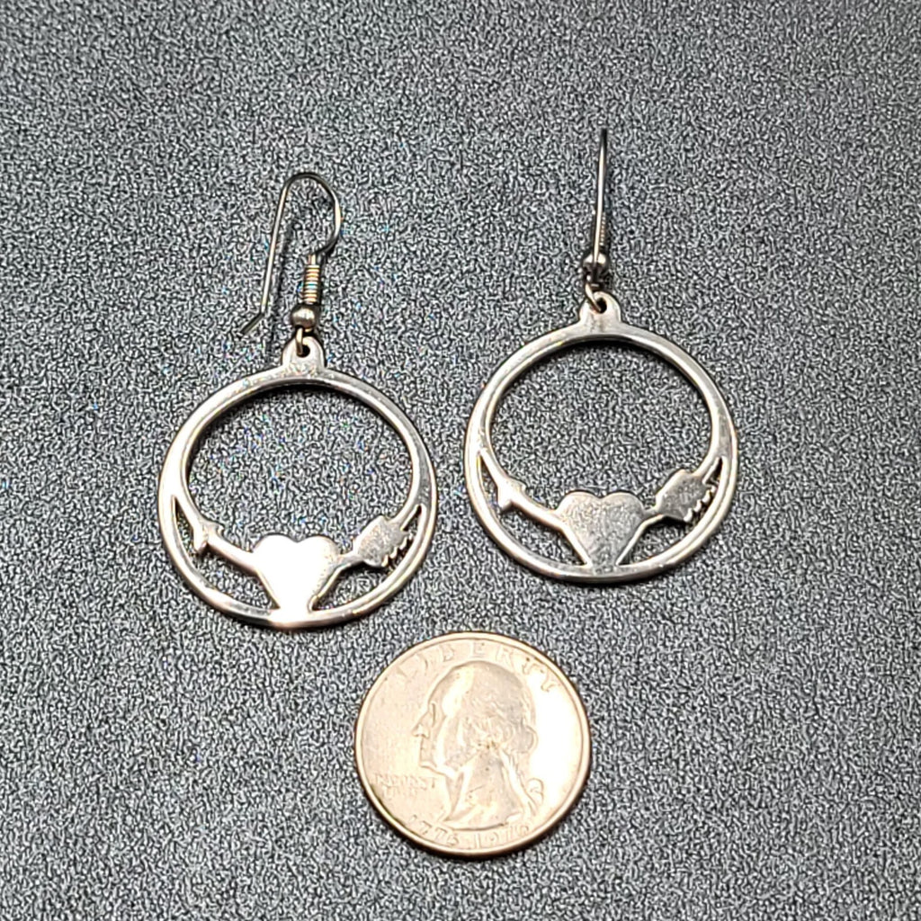Vtg Pierced Earrings Silver tone Southwest Crushed Turquoise Heart Arrow 1.25"