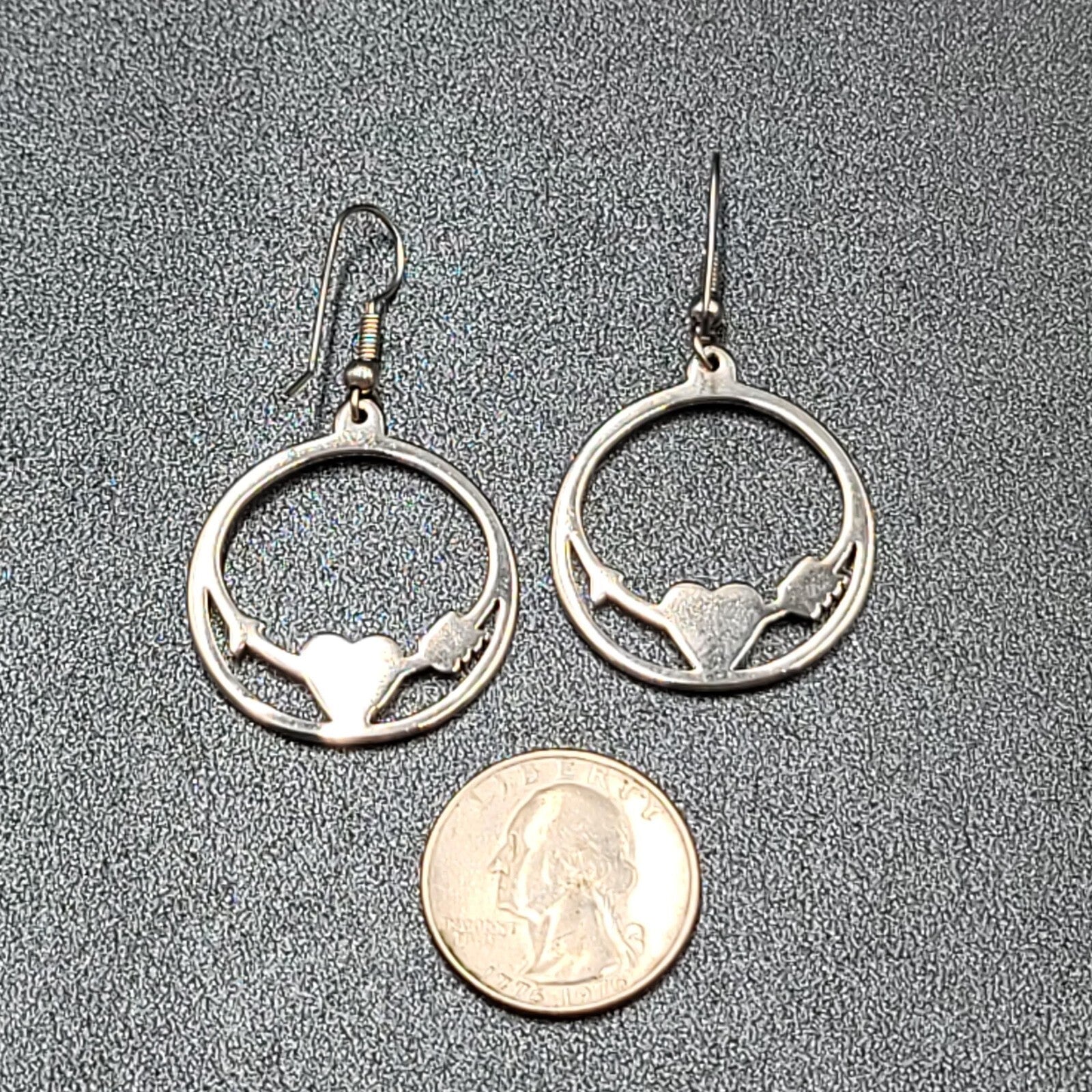 Vtg Pierced Earrings Silver tone Southwest Crushed Turquoise Heart Arrow 1.25"