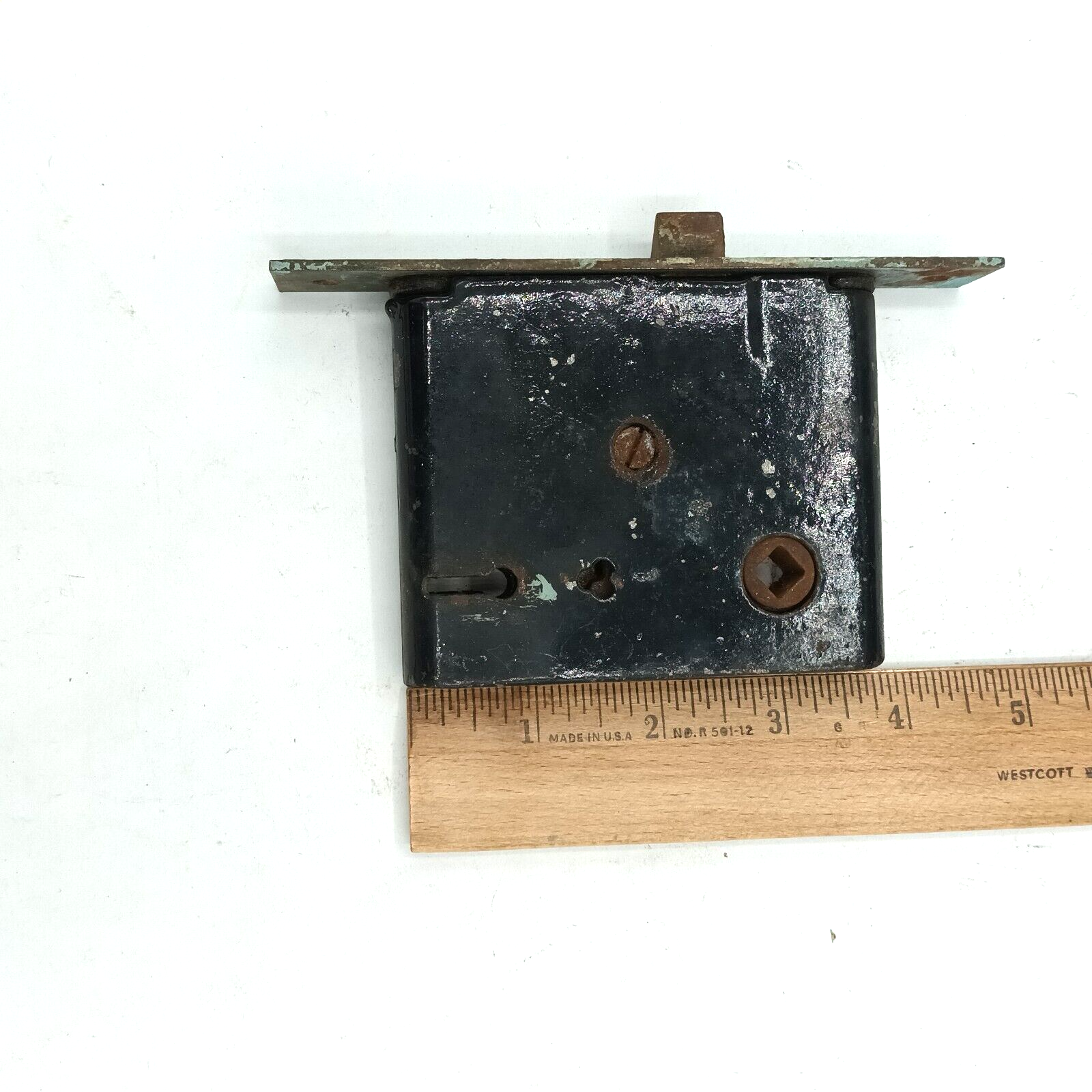 Vintage Mortise Lock Door Hardware Salvage Skeleton Keyhole NO Key Blue Paint