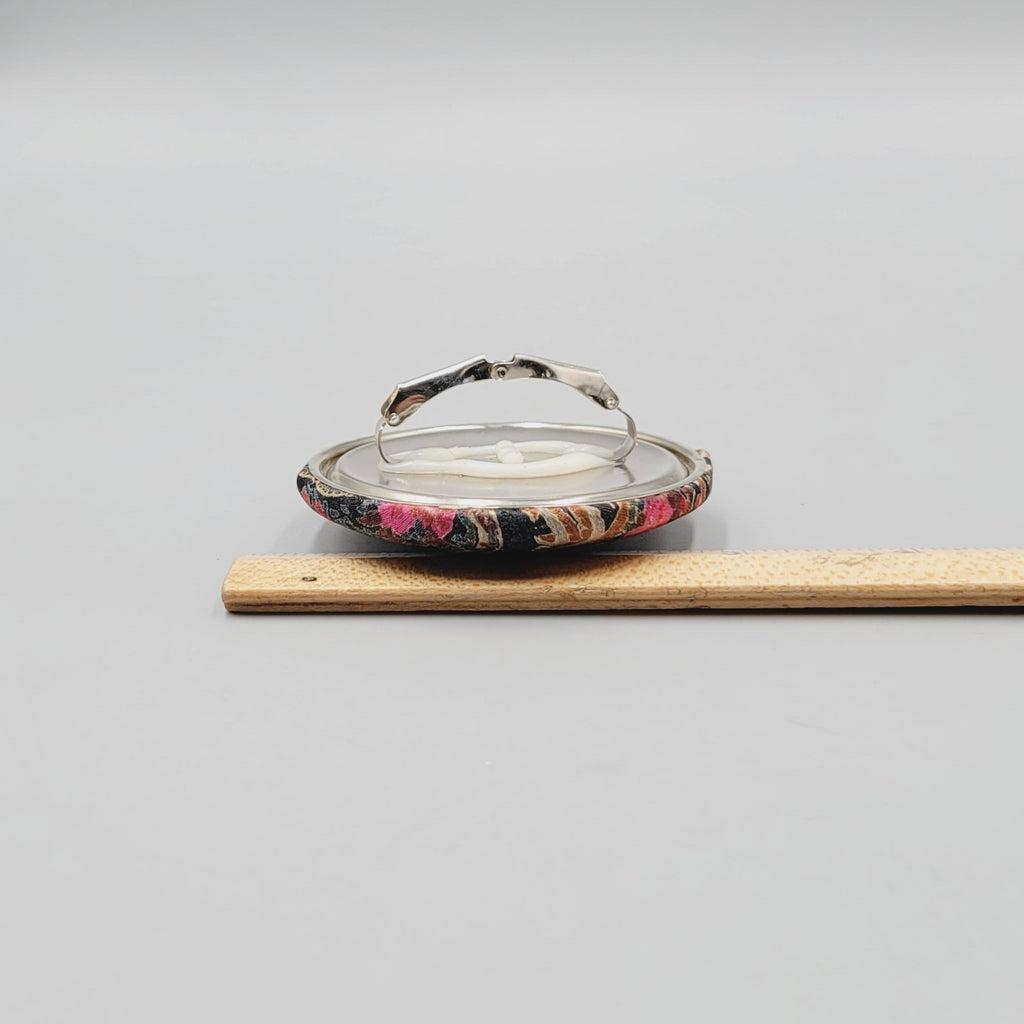 Vintage Scarf Clip Paisley Fabric Large Dome Round 2.5"