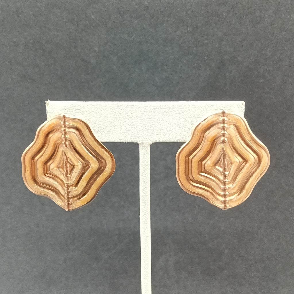 Vintage Pierced Earrings Copper tone Enamel Textured Bent Metal Dangle 1 3/8"