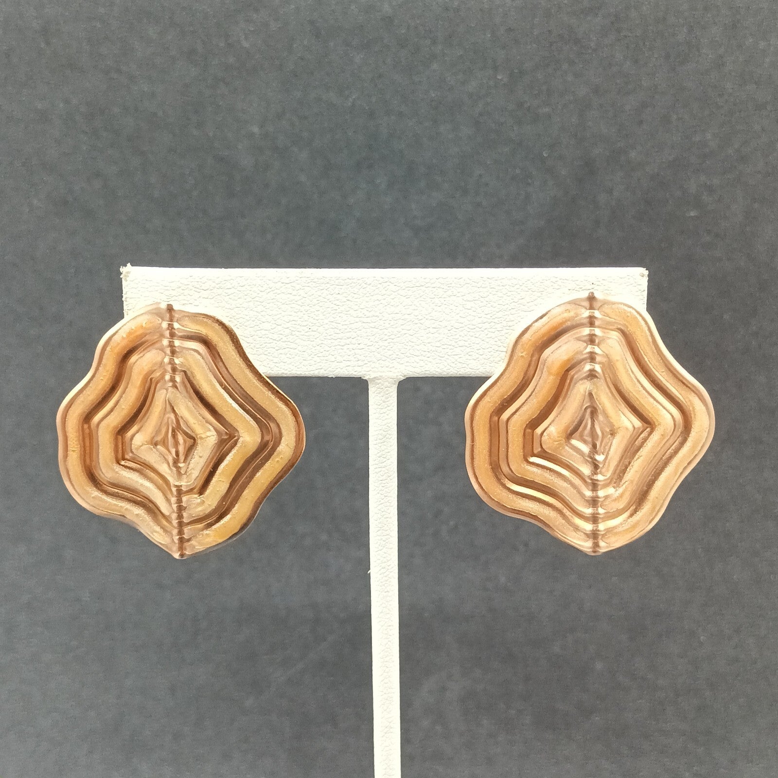 Vintage Pierced Earrings Copper tone Enamel Textured Bent Metal Dangle 1 3/8"