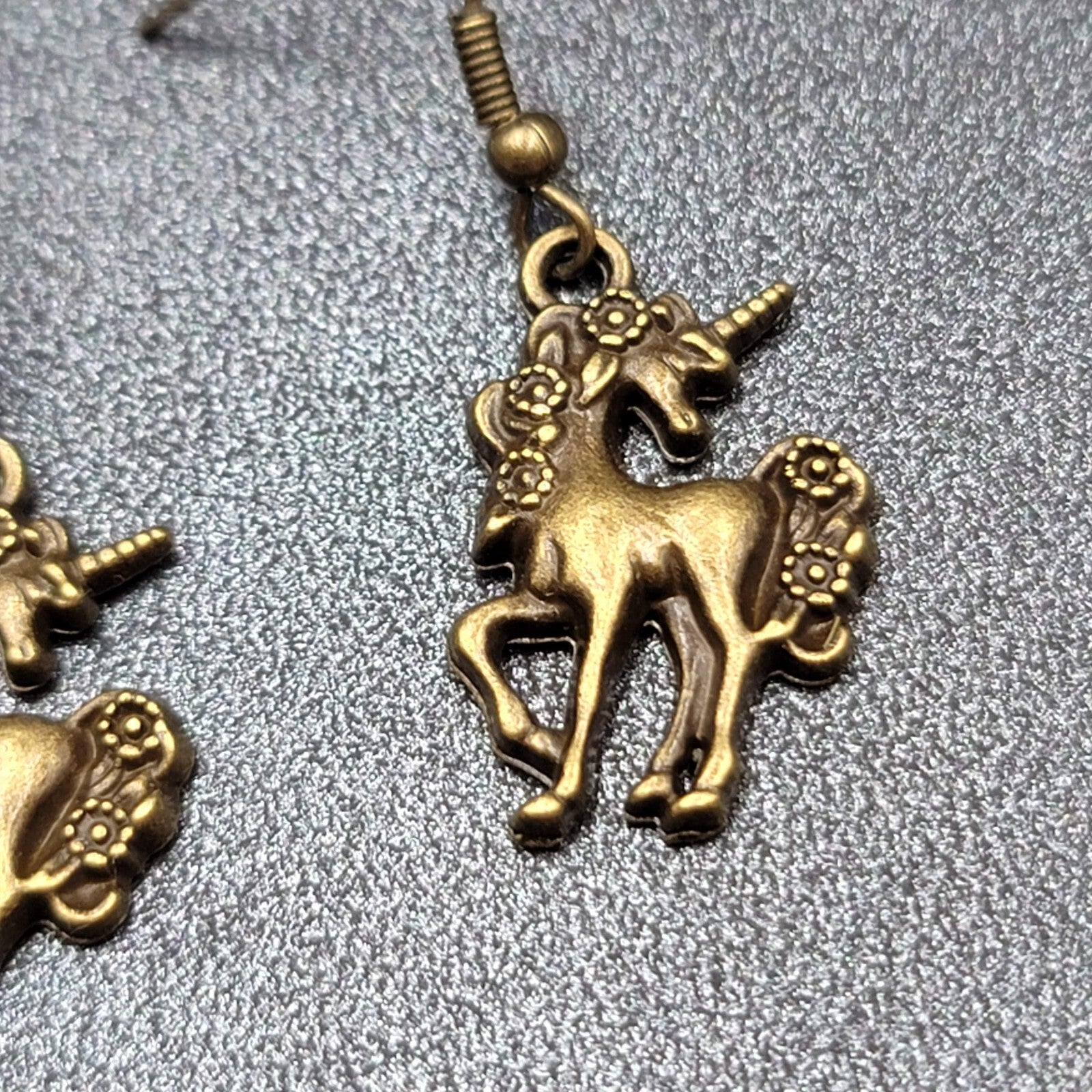 Unicorn Pierced Earrings Bronze tone Dangle 7/8" NEW