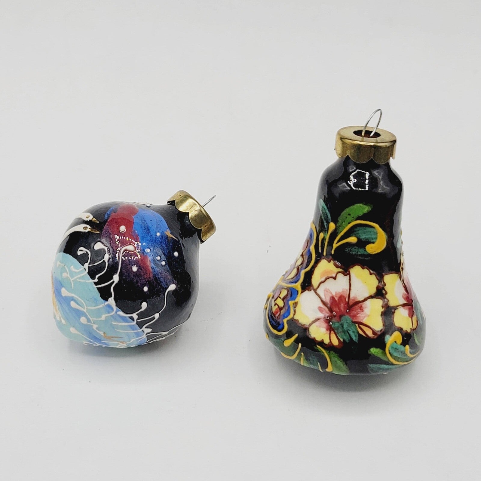 Hand Painted Christmas Ornament Uzbekistan Ceramic Butterflies Birds Lot of 2