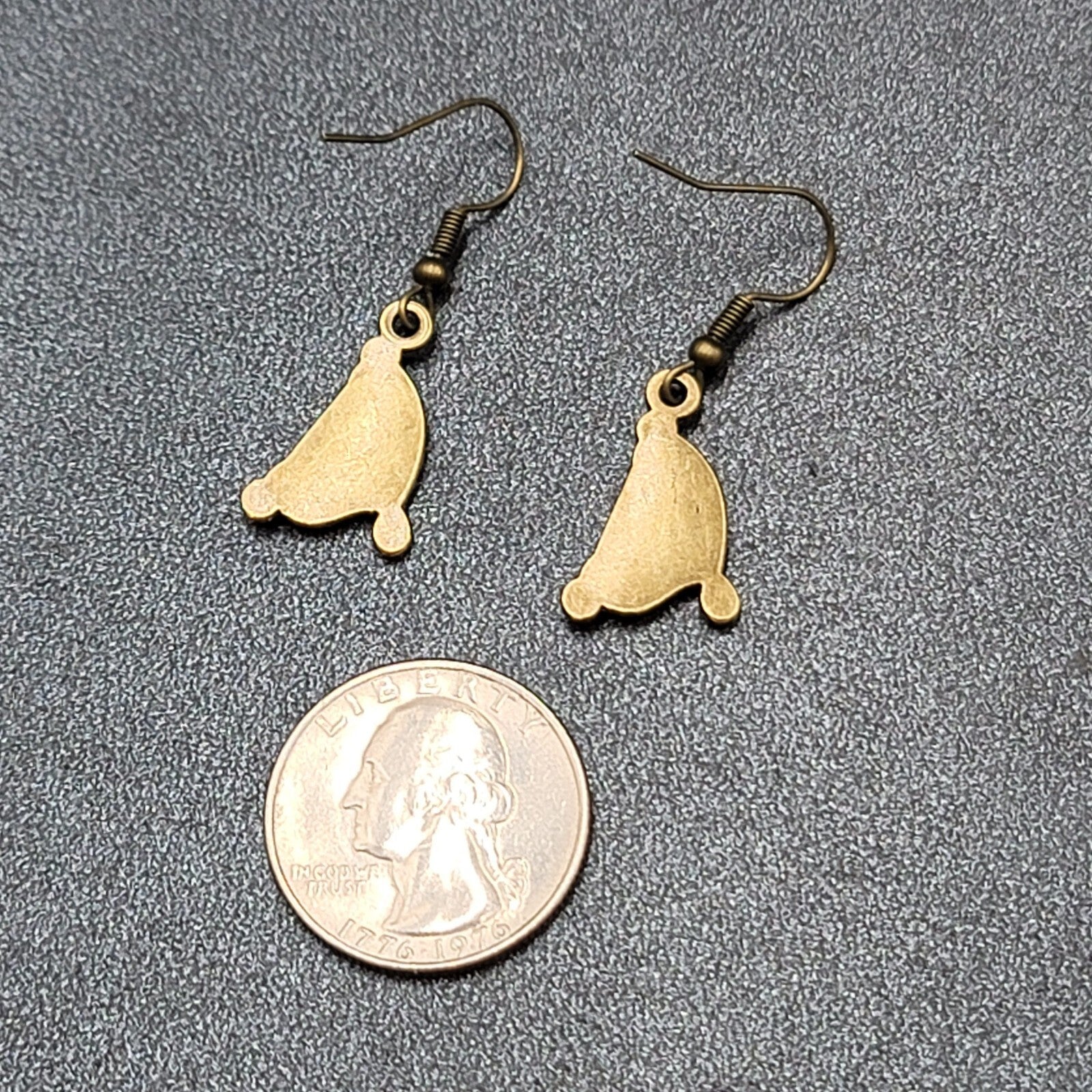 New Harp Pierced Earrings Bronze tone Embossed Dangle 7/8"