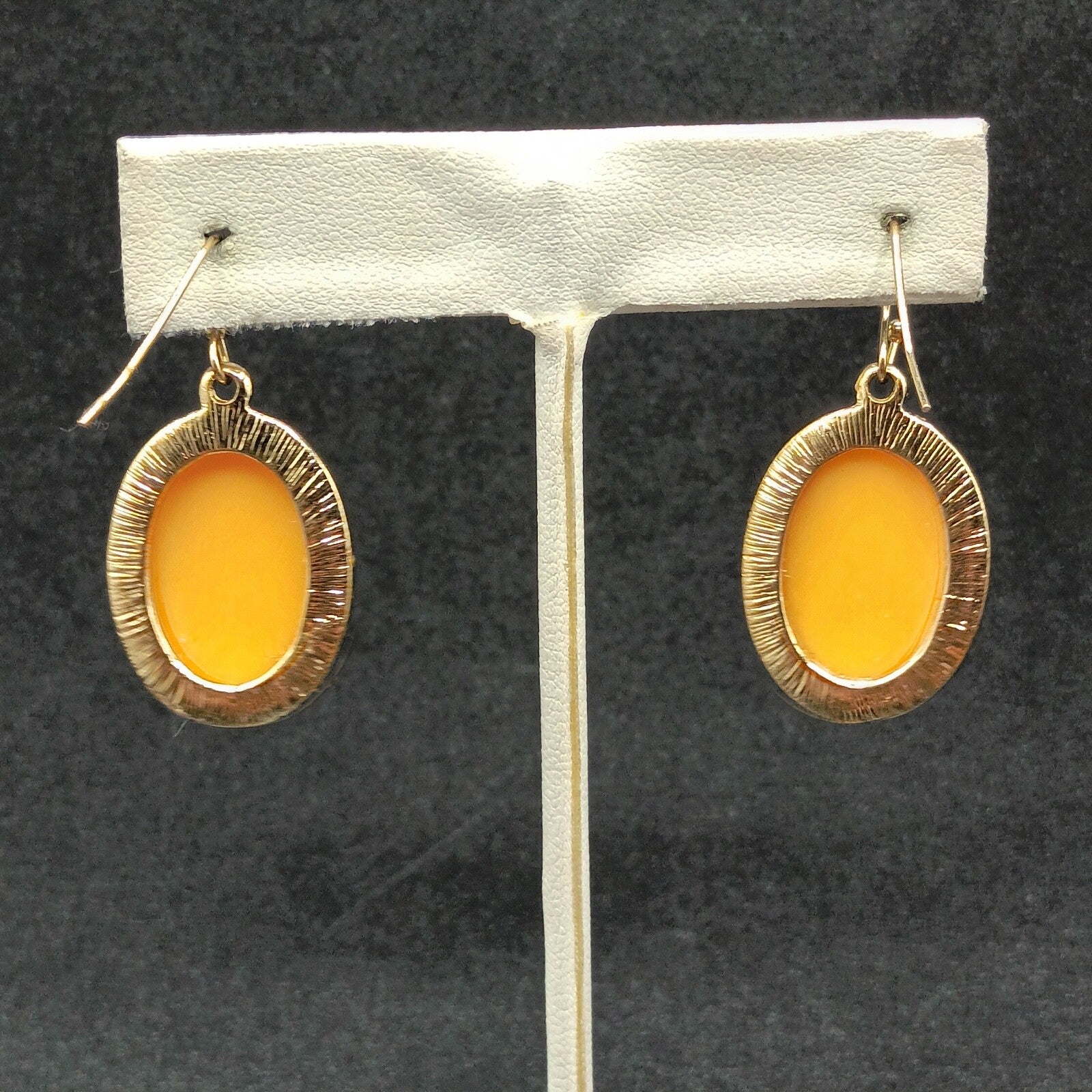Pierced Earrings Gold tone Peach Color Crystal Heart Dangle 1"