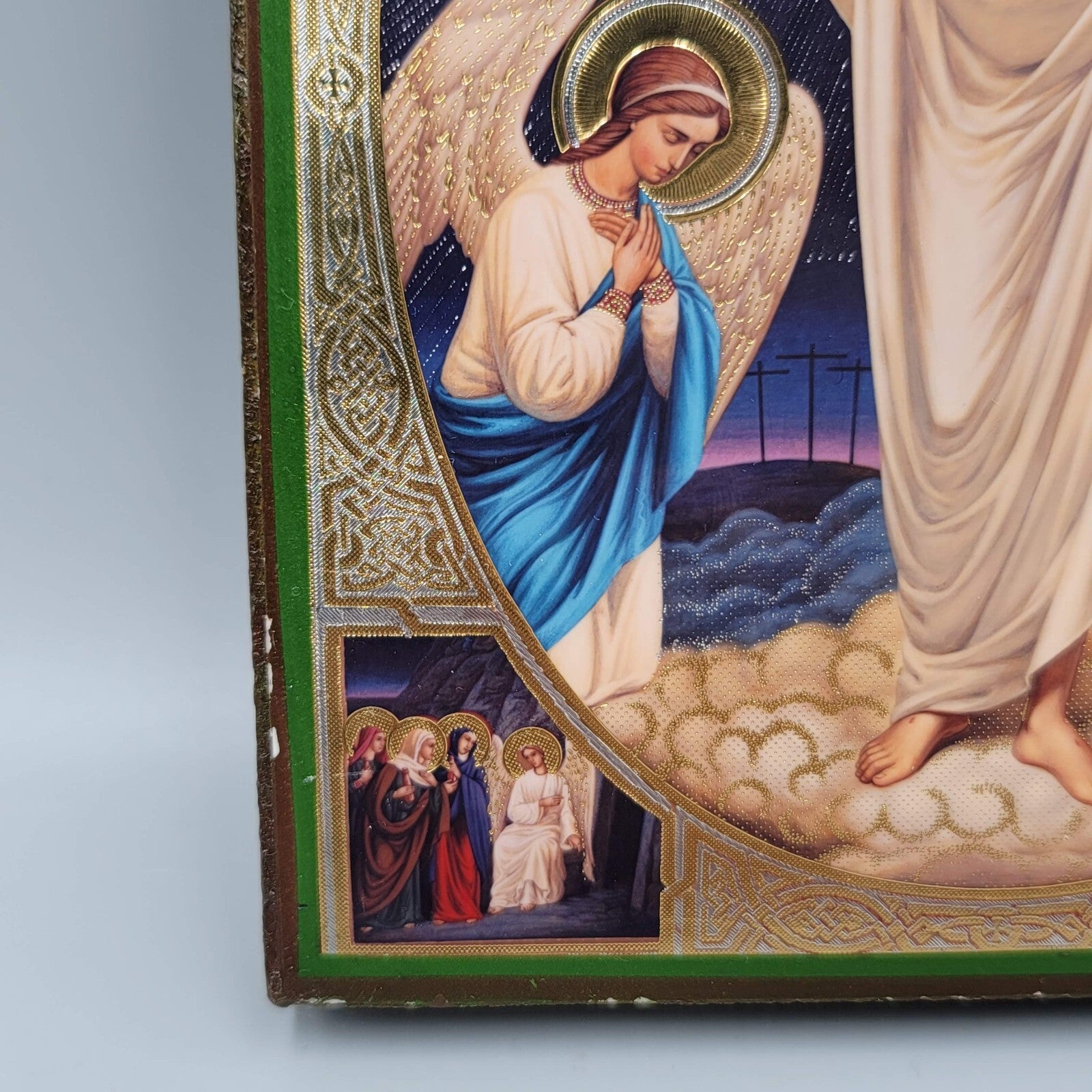 Christ Is Risen Orthodox Gold Foil Icon on Wood Plaque Христос Воскрес Икона