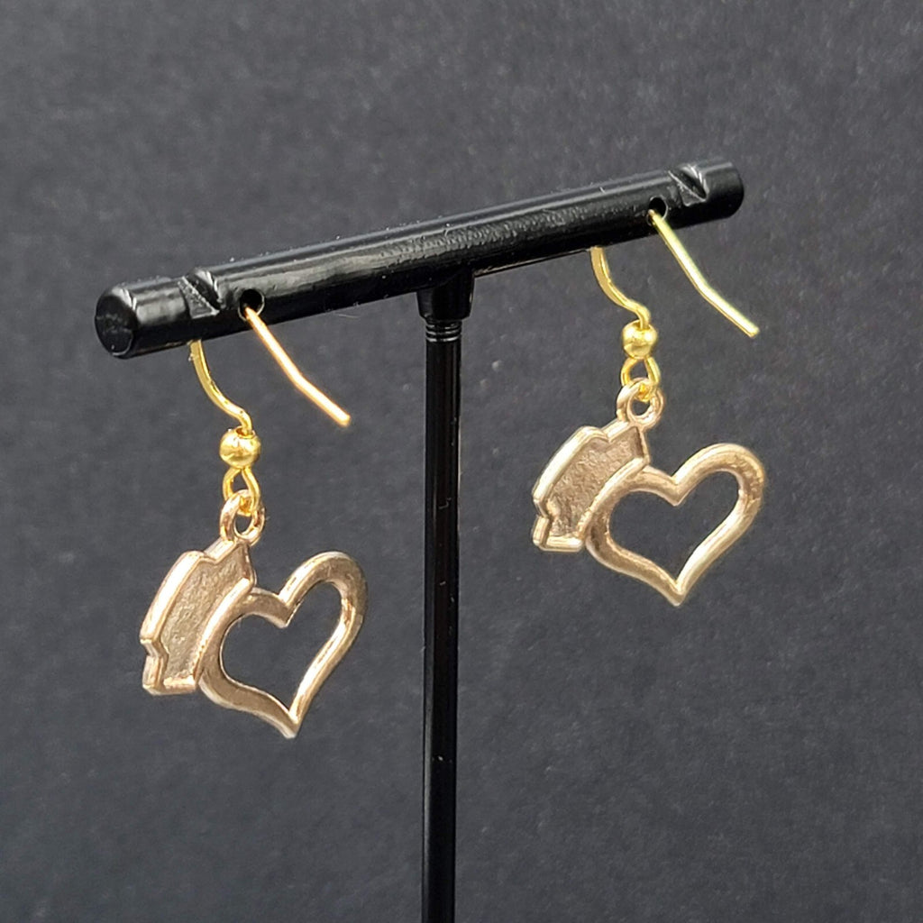 Nurse Heart Pierced Earrings Red White Enamel Gold tone Dangle 3/4"