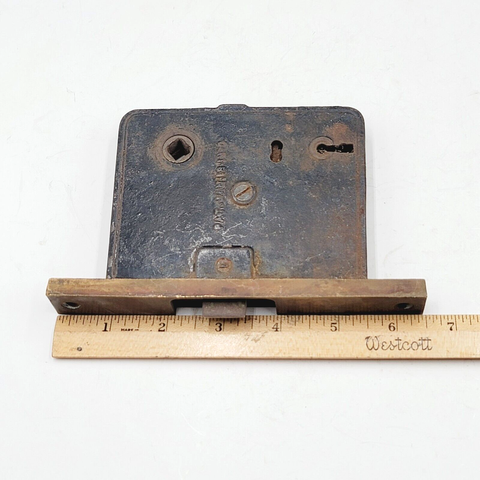 Vintage Mortise Lock Door Hardware Salvage Skeleton Keyhole NO Key Inset Latch