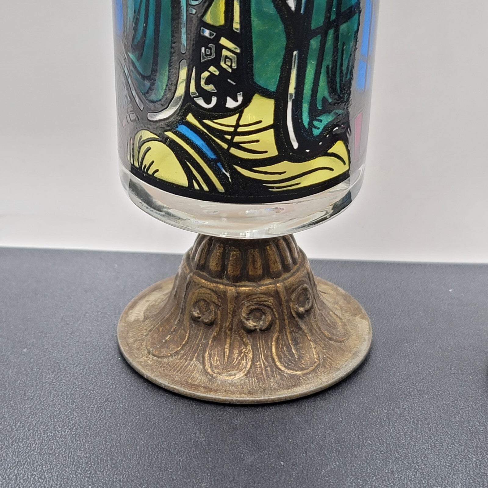Stained Glass Mosaic Look Candle Holders Brass Base Nu Trend Religious Set of 2