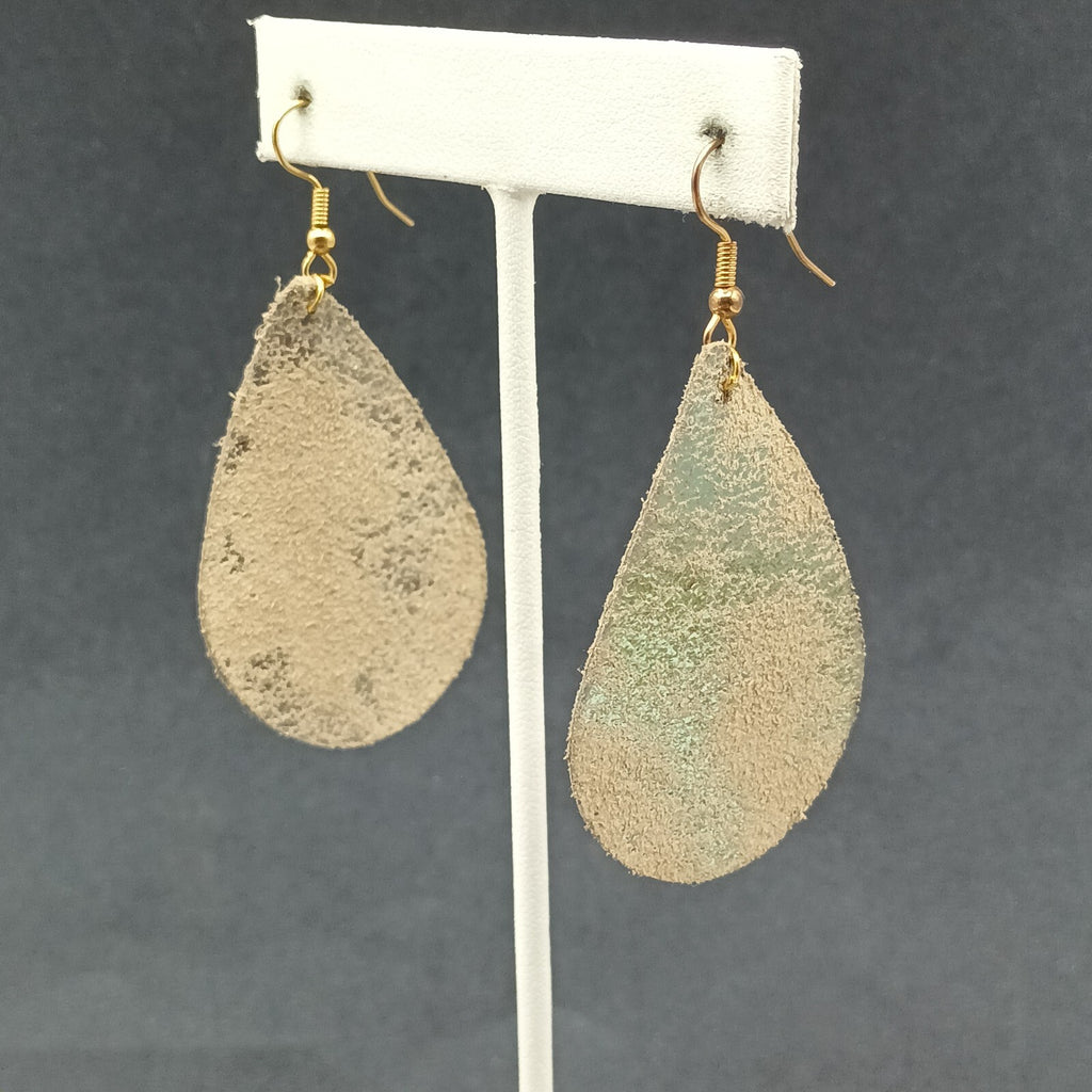 Lot of 3 Pairs Pierced Earrings Silver Gold tone Faux Leather Teardrop Dangles
