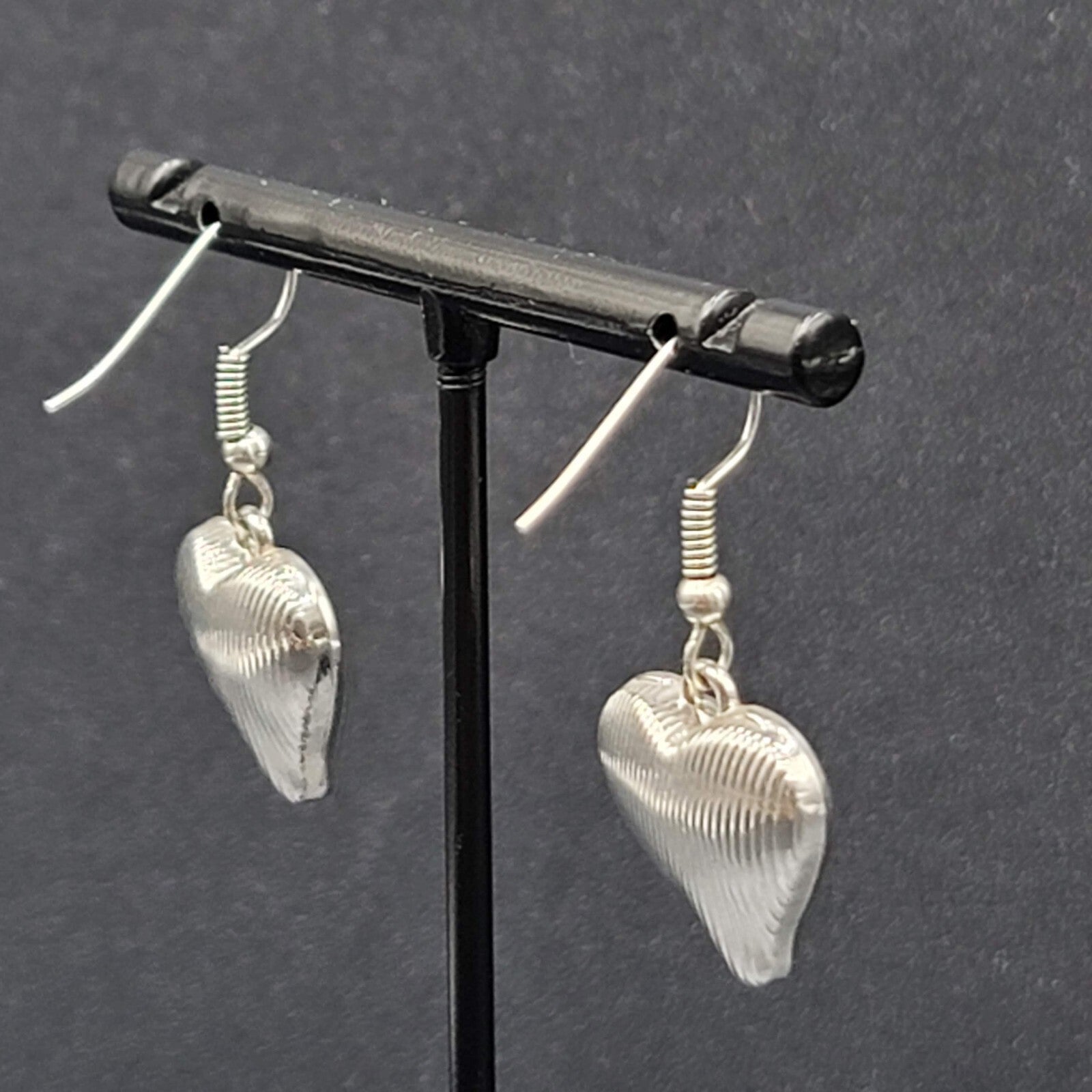 Heart Pierced Earrings Silver tone Faceted Glass Dangle 3/4"
