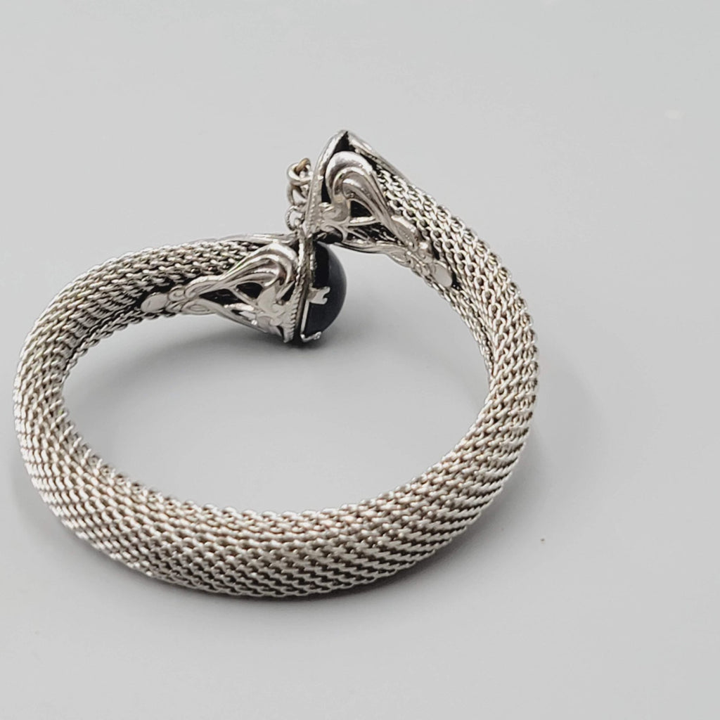 Vintage Mesh Cuff Bracelet Black Accent End 7"