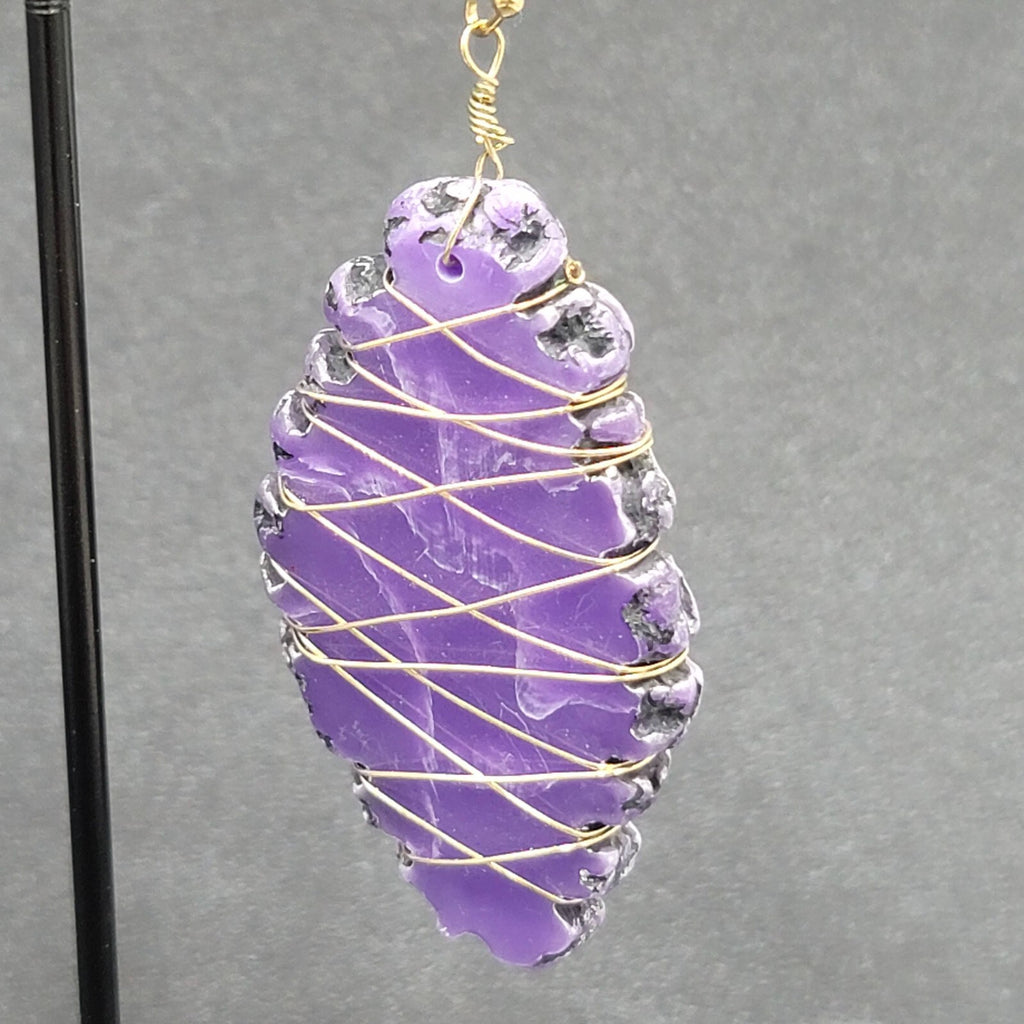Artisan Pierced Earrings Wire Wrapped Purple Stone Dangle 2"