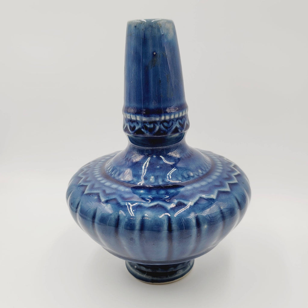 Art Pottery Vase Blue Glazed Geanie Bottle Decorative 8"