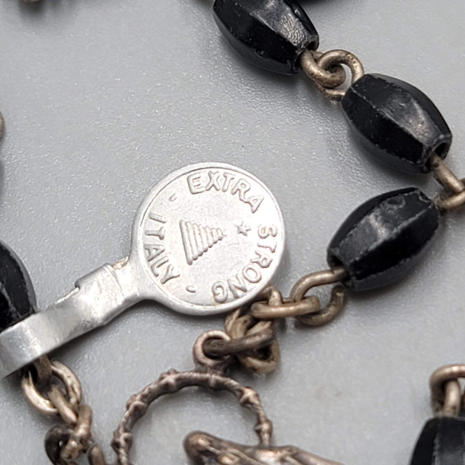 Catholic Rosary Crucifix Black Plastic Beads Silver tone Made in Italy