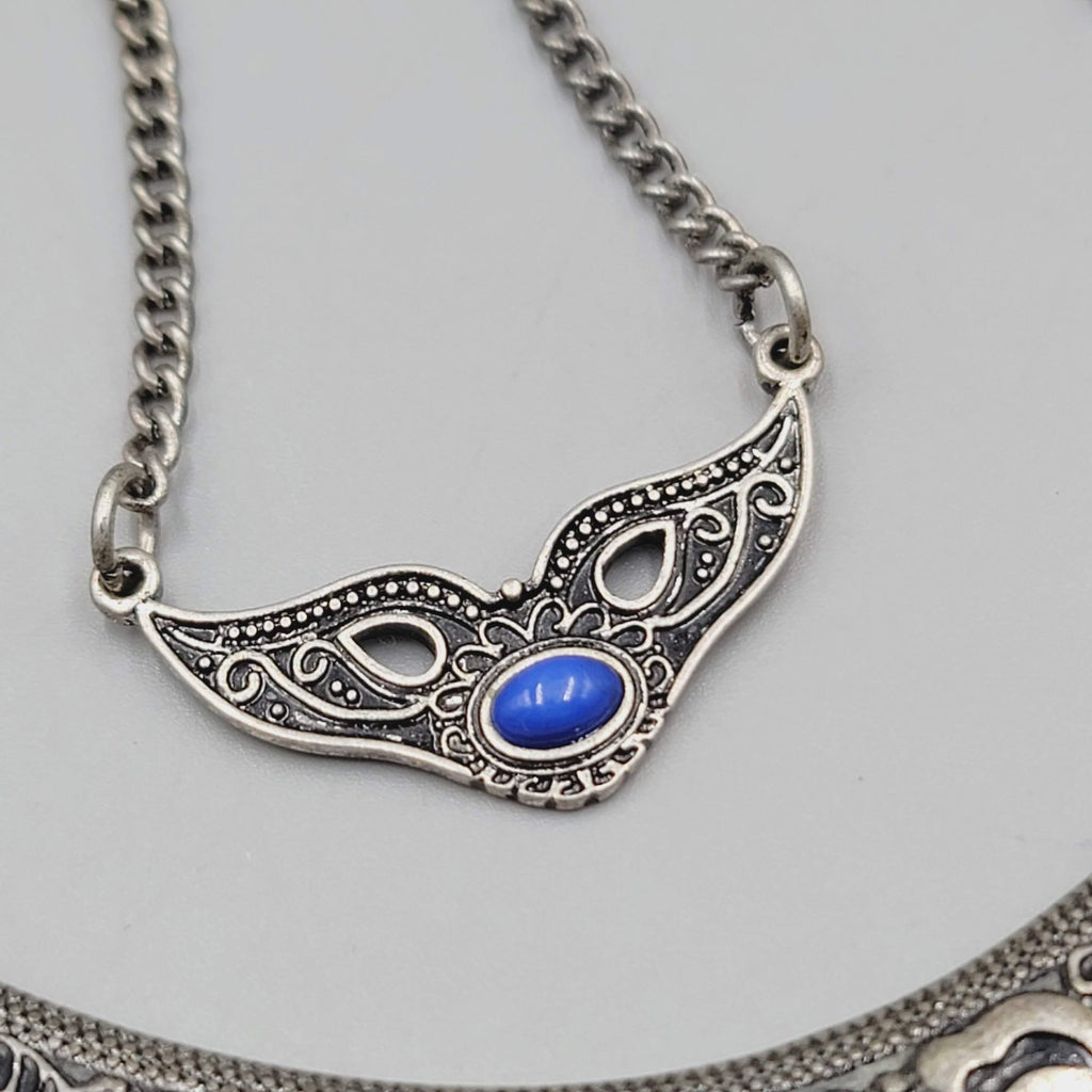 Boho Statement Necklace Silver Tone Turquoise Layered Crescent Pendant 16"-18"