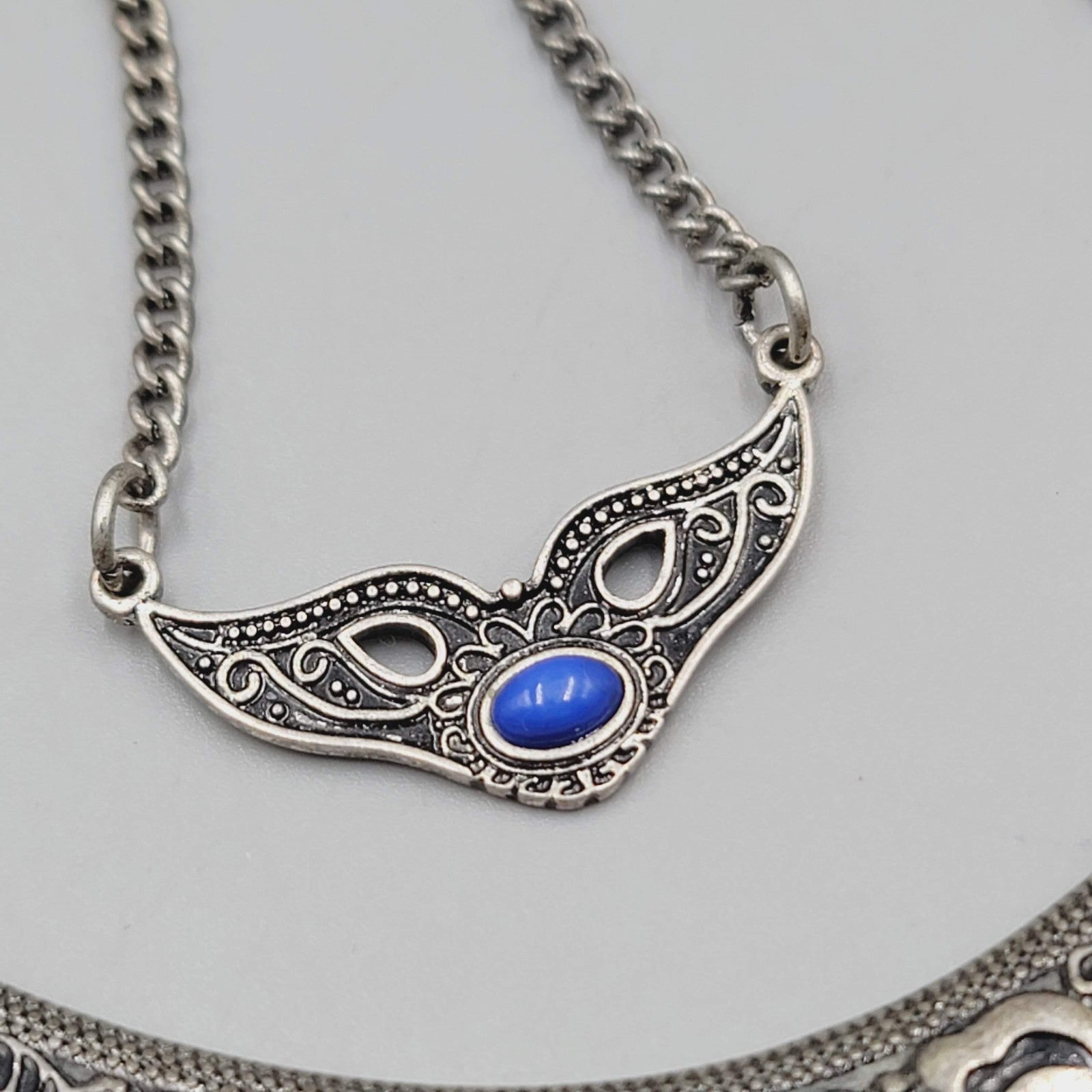 Boho Statement Necklace Silver Tone Turquoise Layered Crescent Pendant 16"-18"