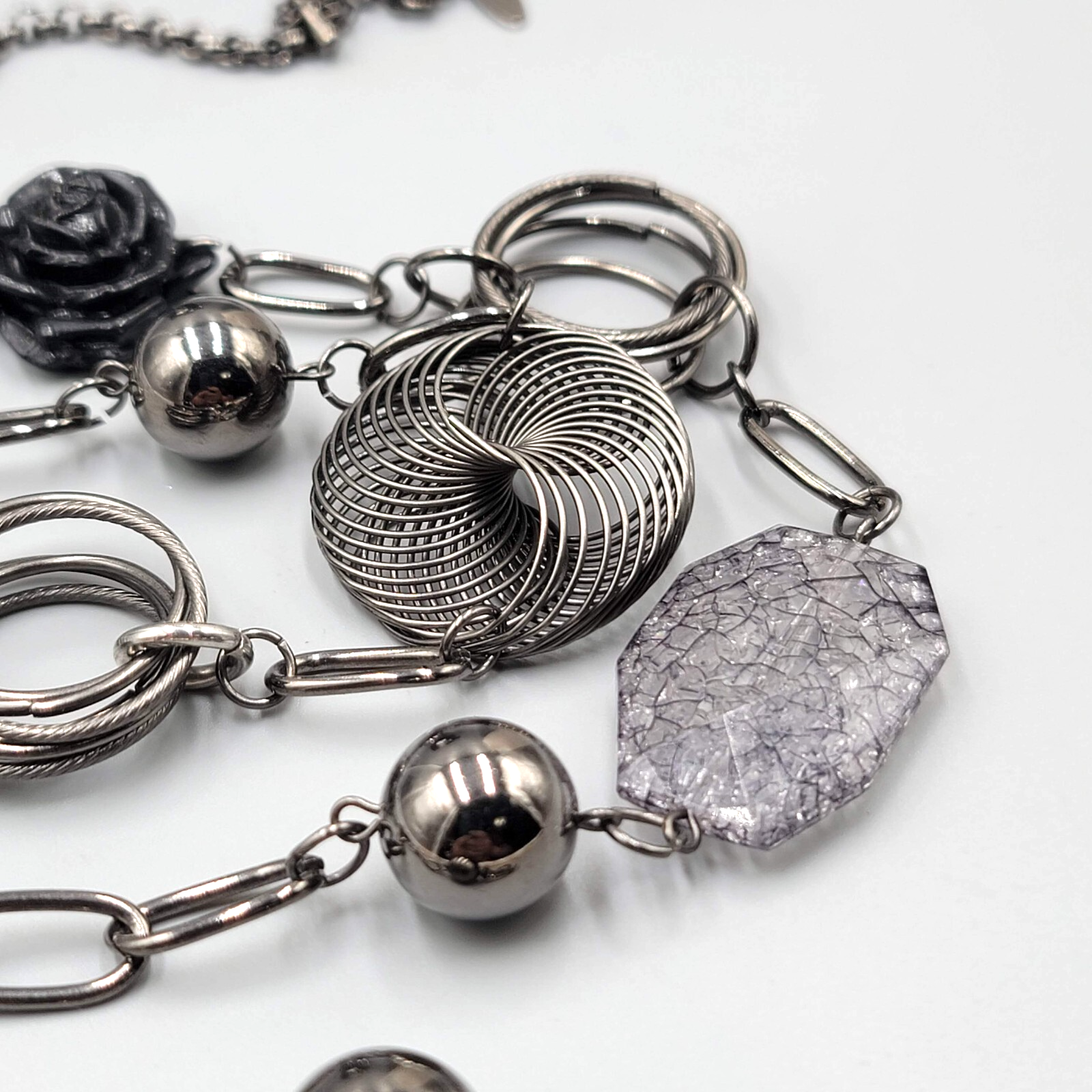 Long NY Black and Gray Necklace Eclectic Bead 42"+