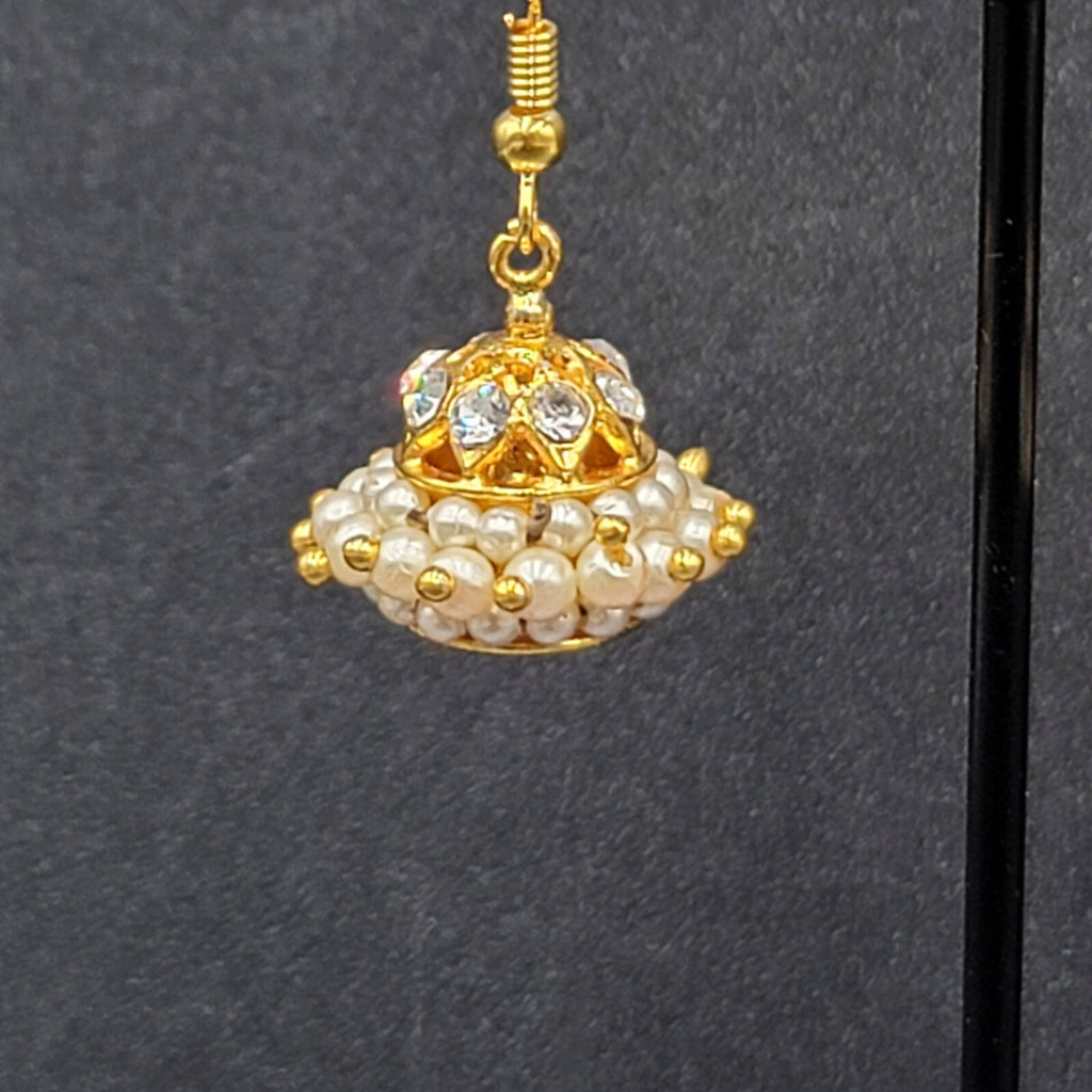 Pierced Earrings Gold Plated Chandelier Faux Pearl Beads 1"