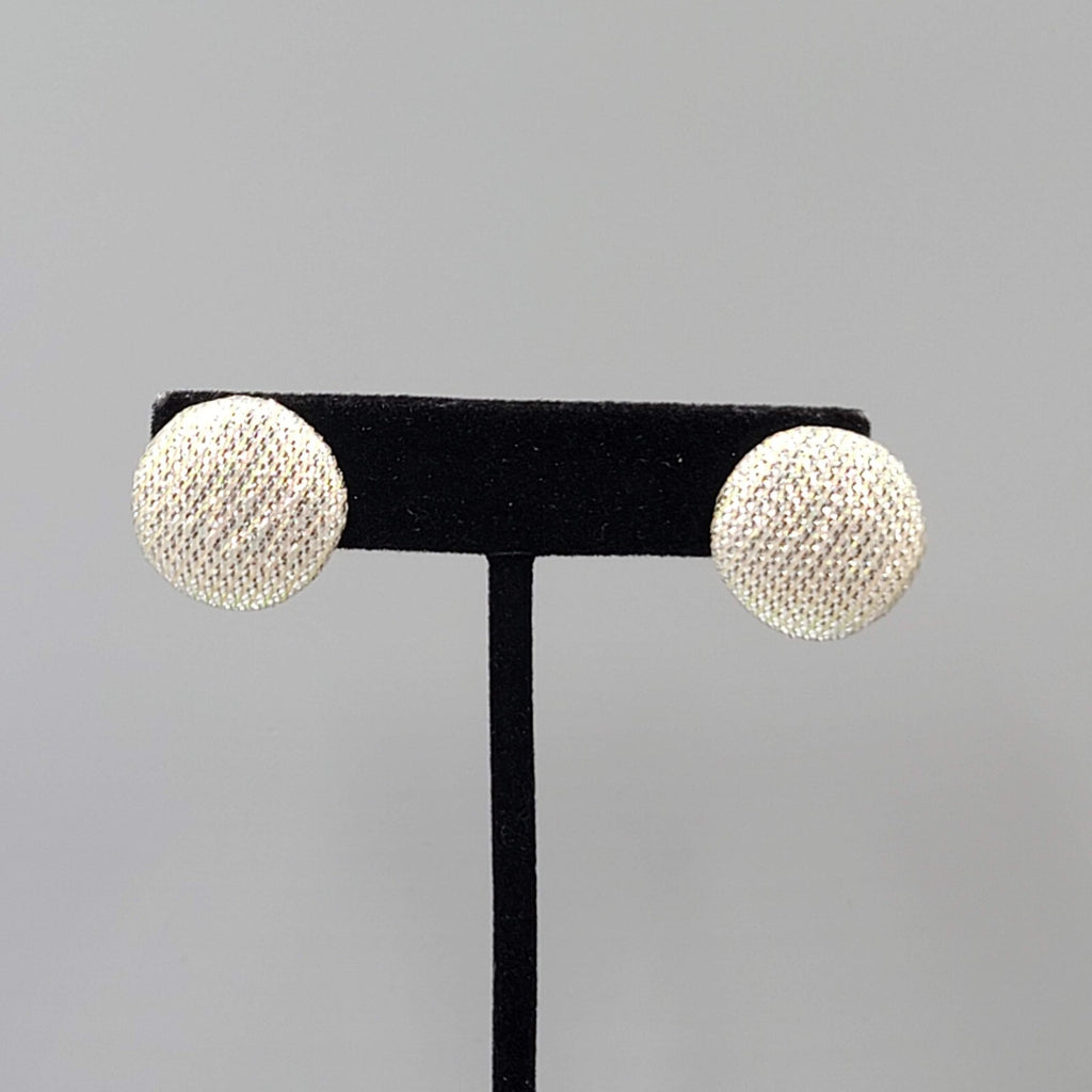 Vintage Clip on Earrings Silver tone Pink Thread Button Studs 3/4"