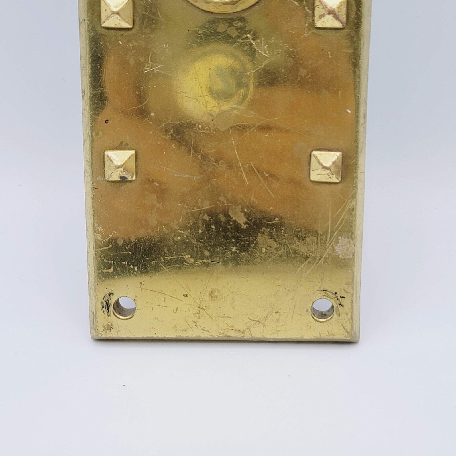 Vintage Brass SINGLE Exterior Doorknob Back Plate 11 3/4 x 3" holes 3 5/8"