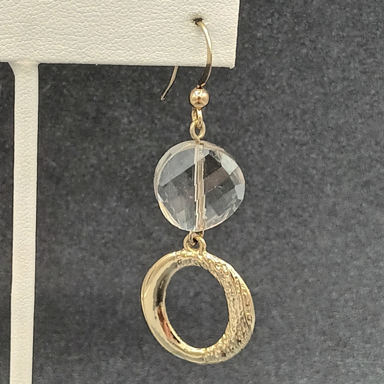 Pierced Earrings Gold tone Glass Bead Open Circle Dangle 1 5/8"