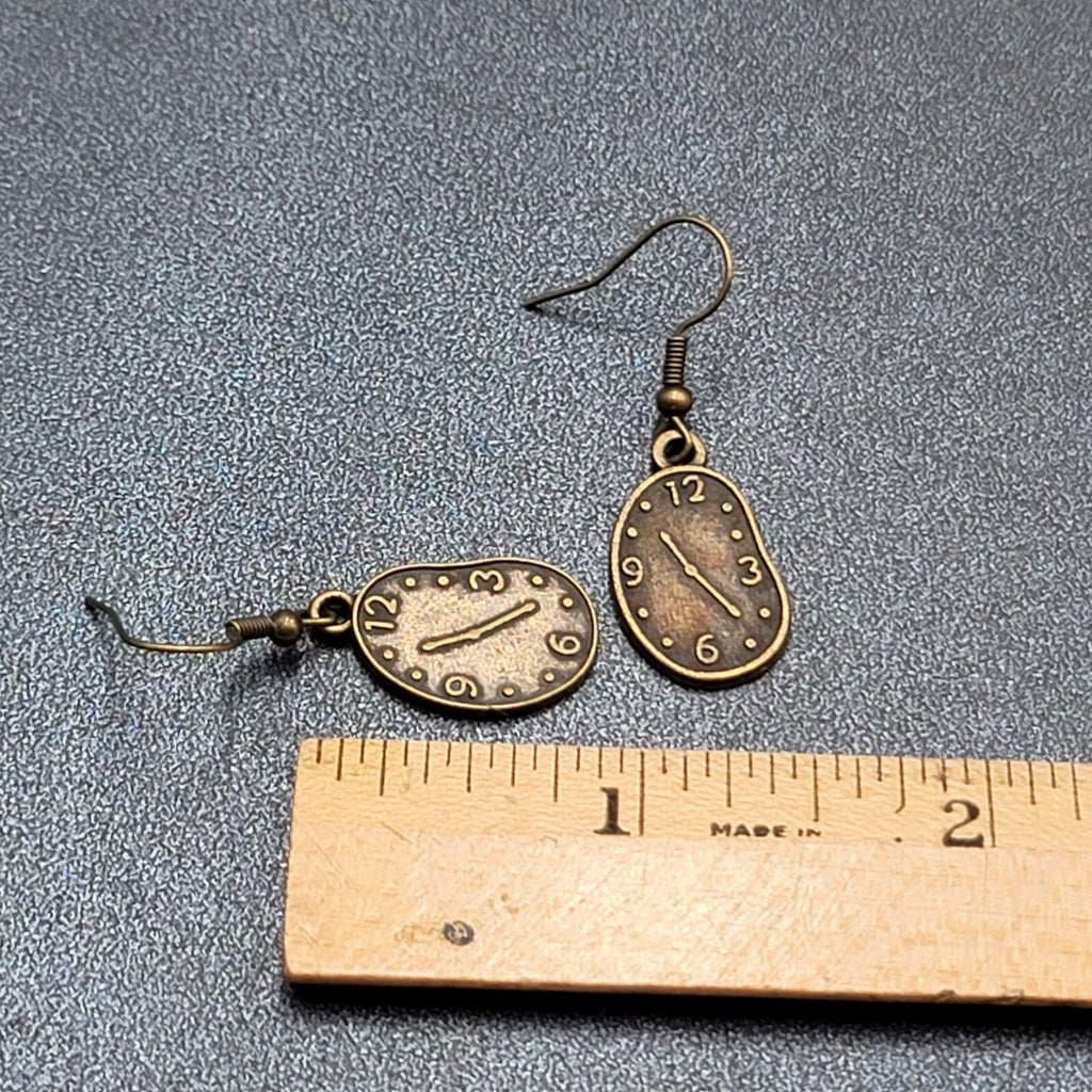 New Melting Clock Pierced Earrings Bronze tone Dangle 7/8"