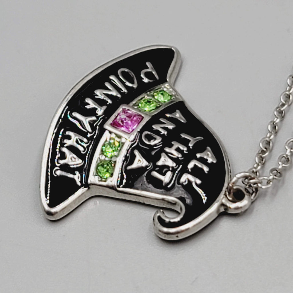 ALL THAT AND A POINTY HAT Pendant Necklace Enamel Silver tone 18"-20"
