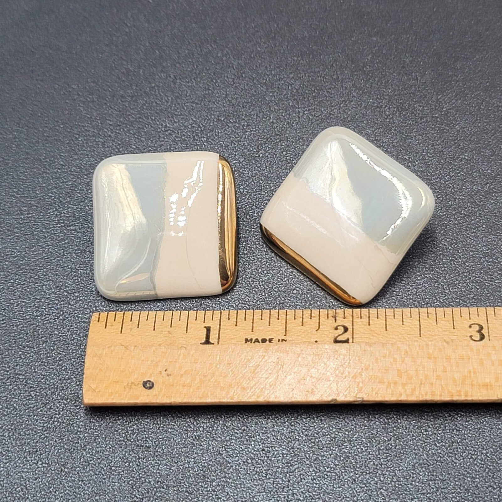 Vintage Pierced Earrings Hand Panted Porcelain Square Drop 1 1/8"