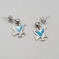 Vintage Eagle Pierced Earrings Turquoise Chip Inlay Silver tone Dangle 3/4"