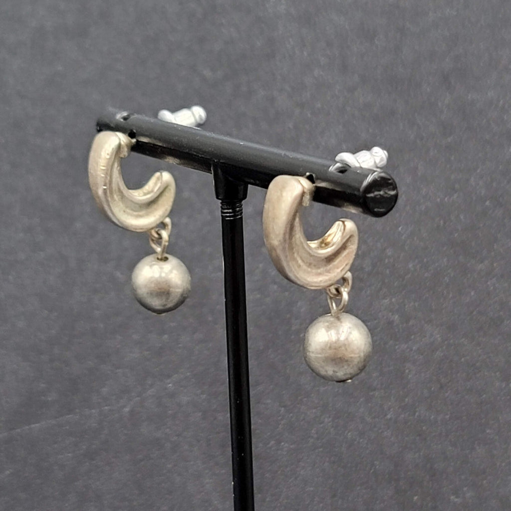 Pierced Earrings Silver tone Hoops Dangle Bead 1"