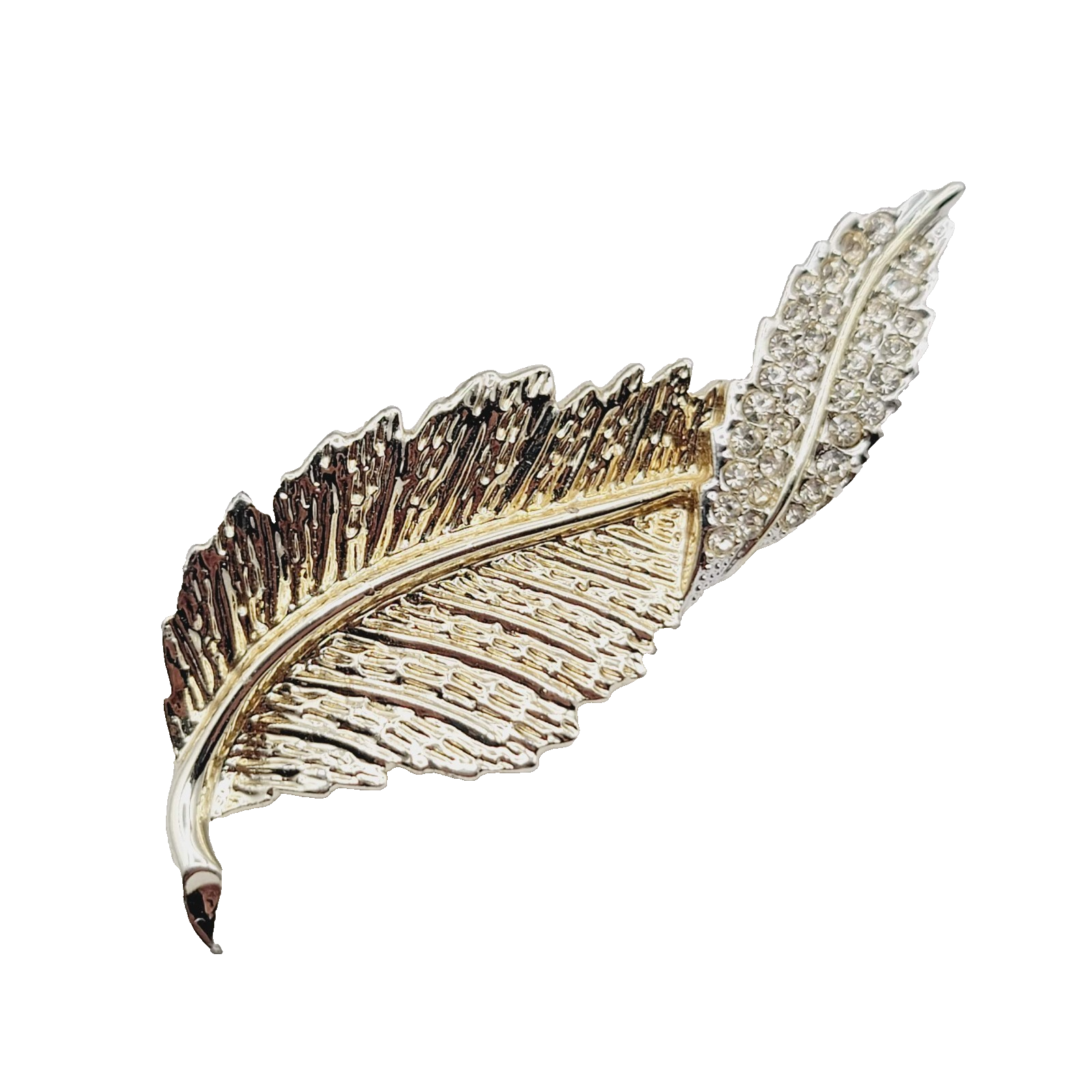 Vintage Sarah Cov Feather Rhinestone Brooch Light Gold tone 3 in