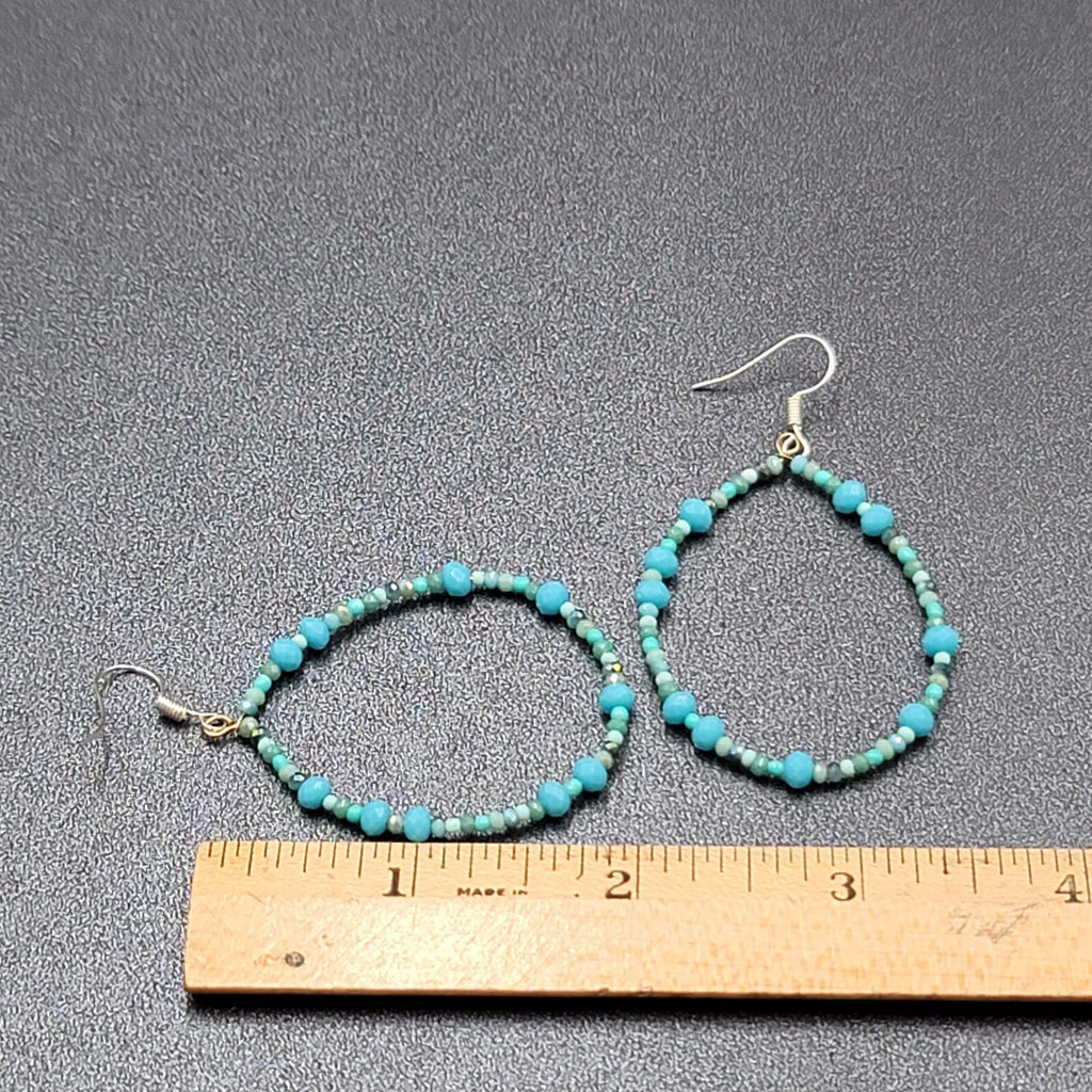 Pierced Earrings Small Crystal Beaded Dangle Teardrop Loops 2"
