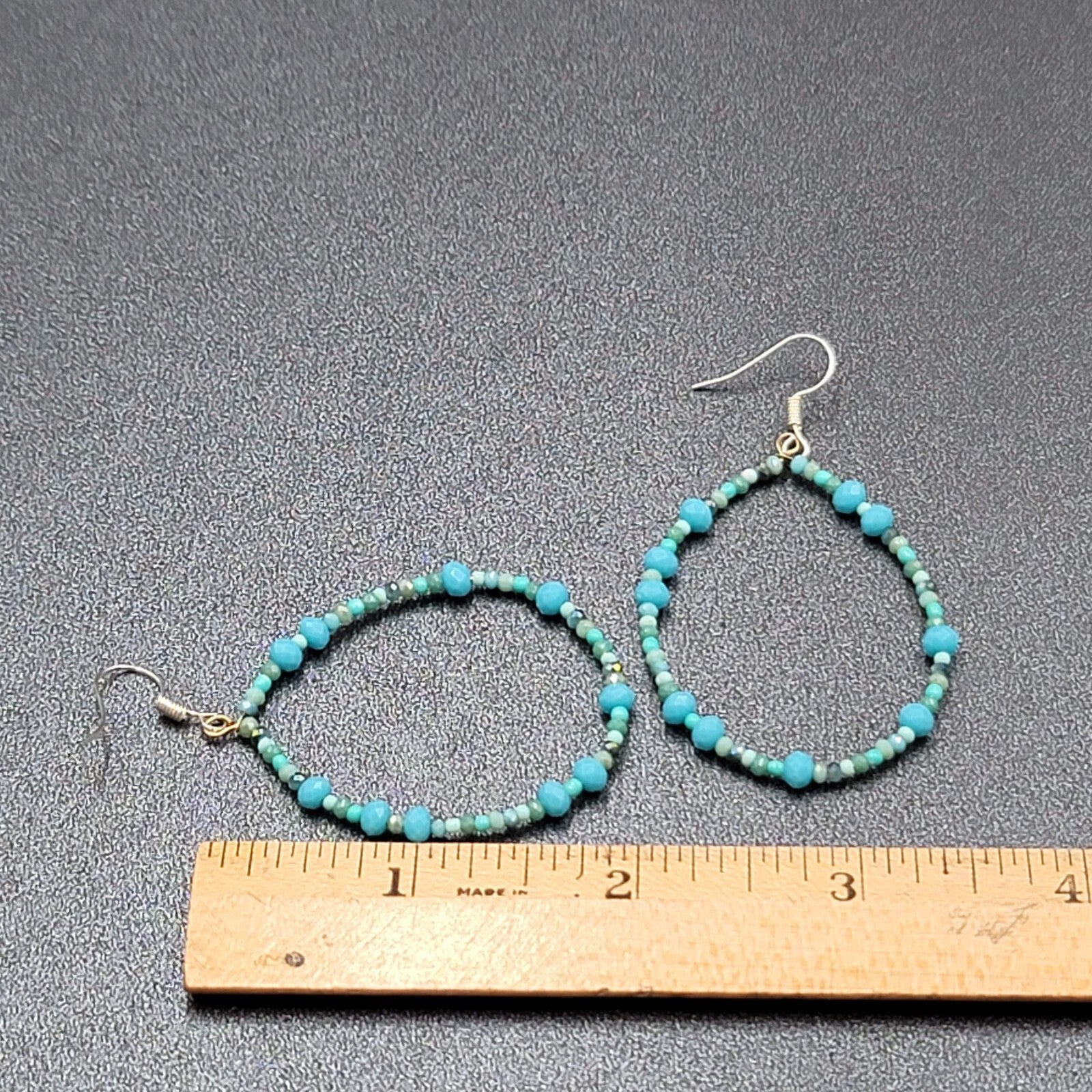 Pierced Earrings Small Crystal Beaded Dangle Teardrop Loops 2"