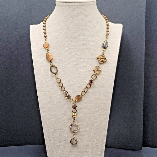 Creazioni Bianco Italy Bead Y Drop Necklace Bronze tone Chain 18-21" + Drop